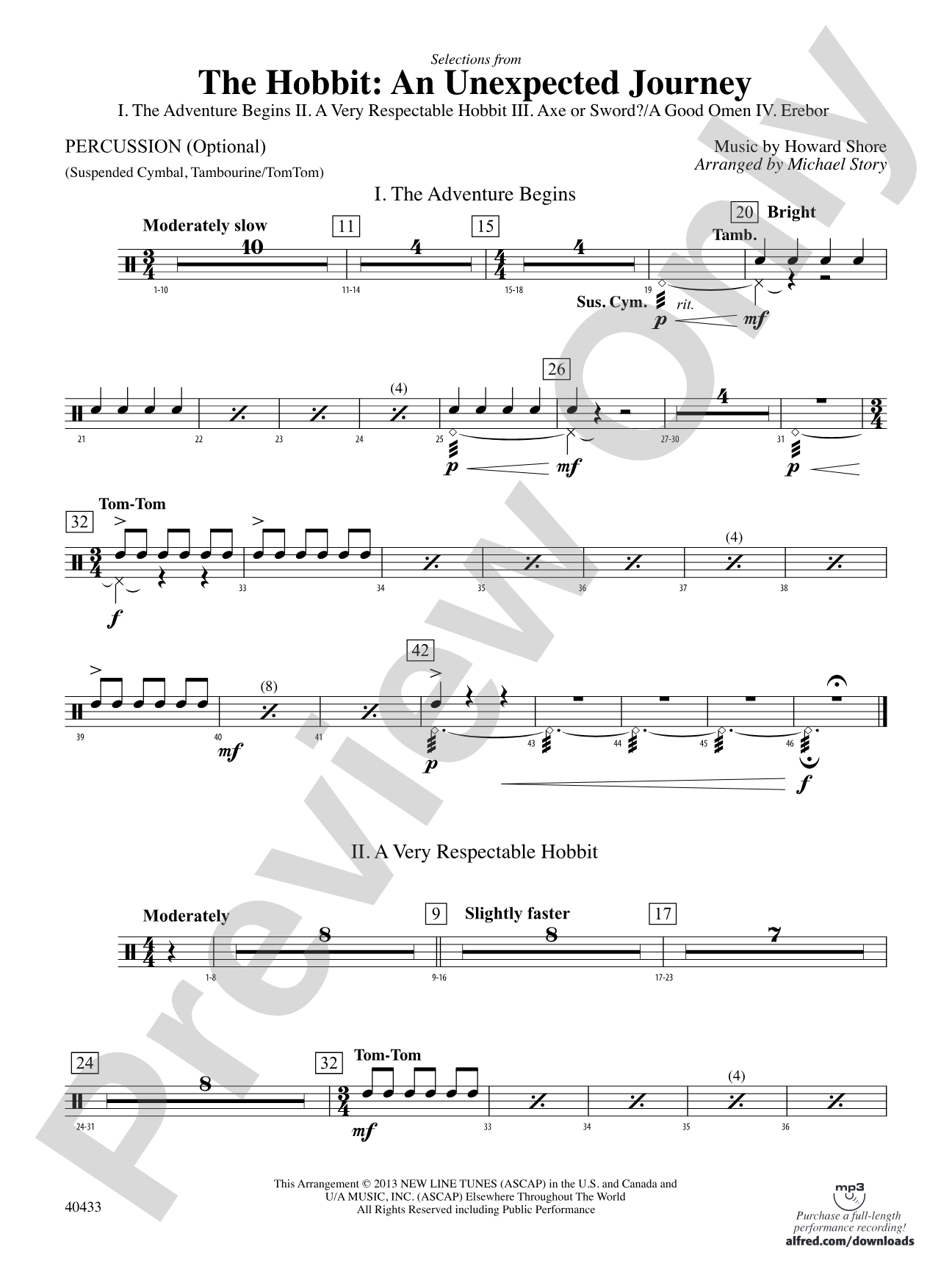 The Hobbit: An Unexpected Journey, Selections from: 1st Percussion