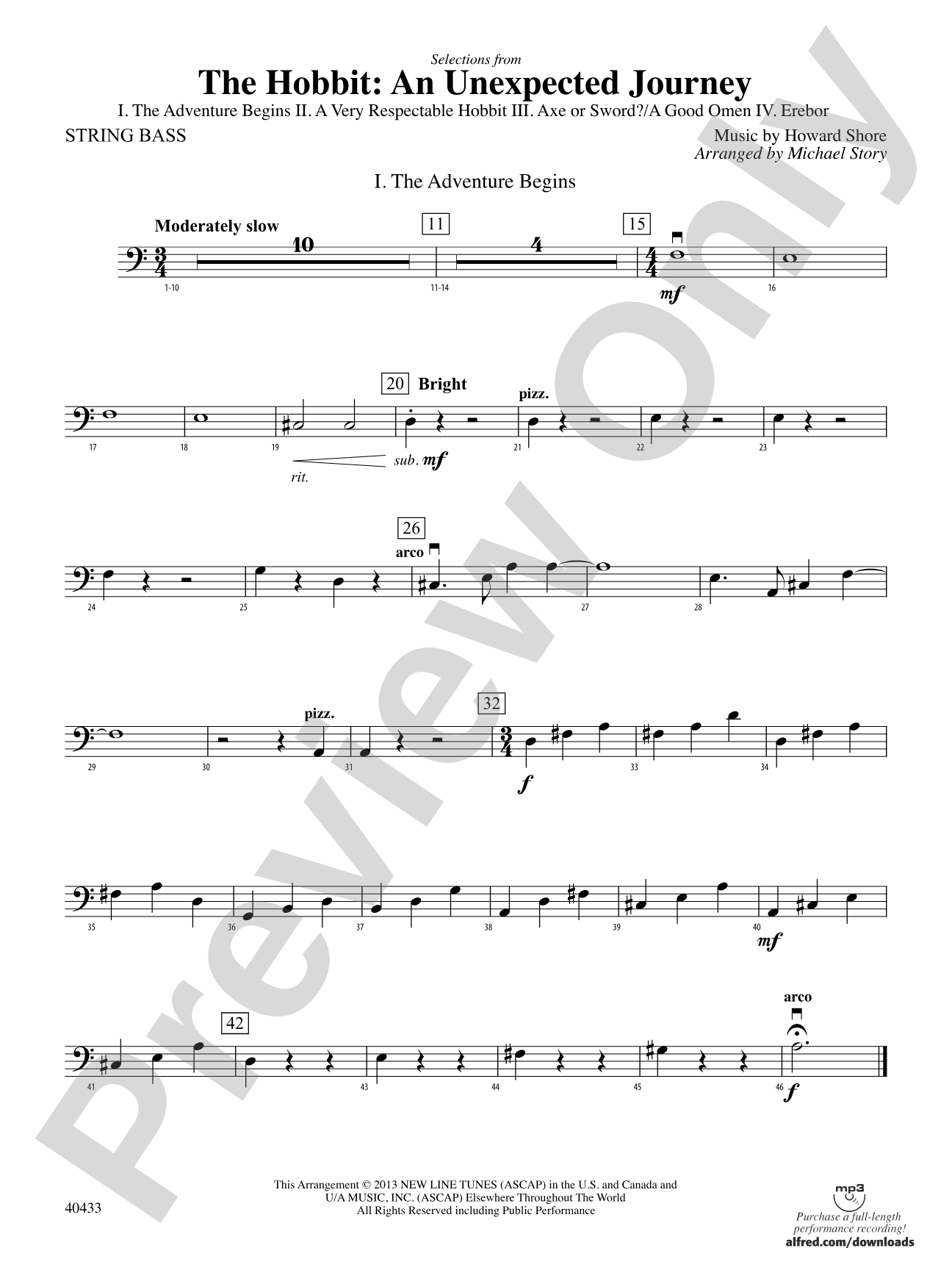 The Hobbit: An Unexpected Journey, Selections from: String Bass
