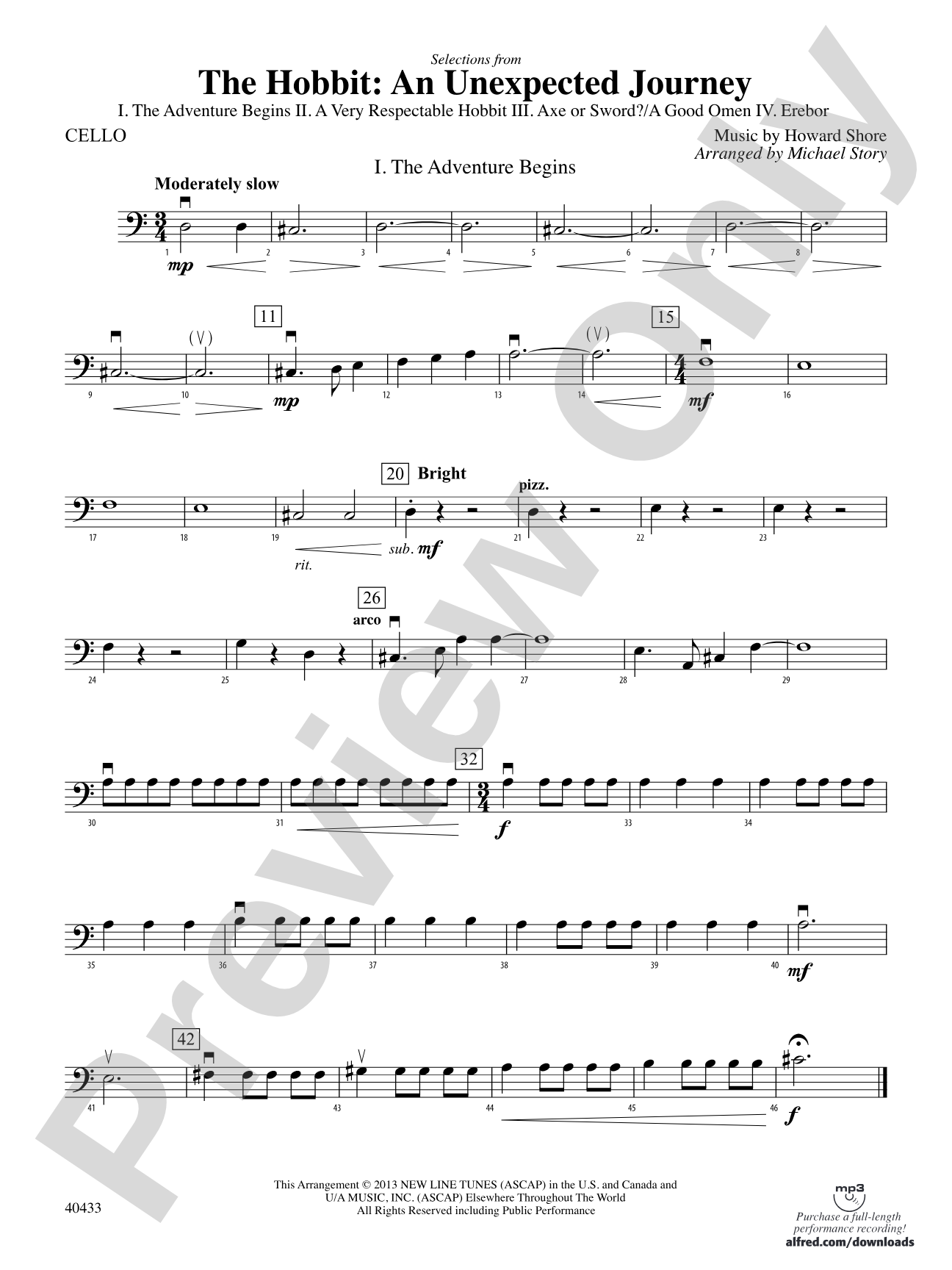 The Hobbit: An Unexpected Journey, Selections from: Cello