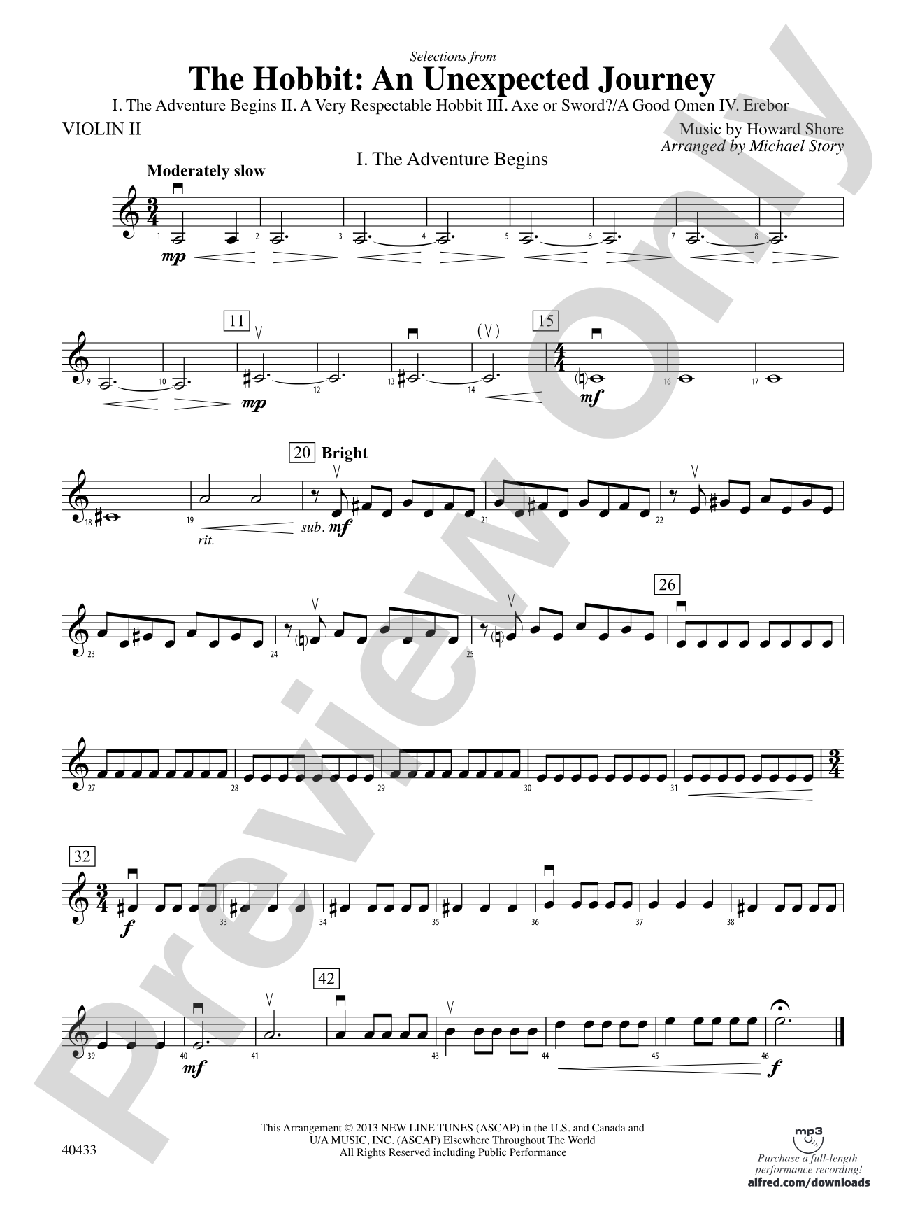 The Hobbit: An Unexpected Journey, Selections from: 2nd Violin