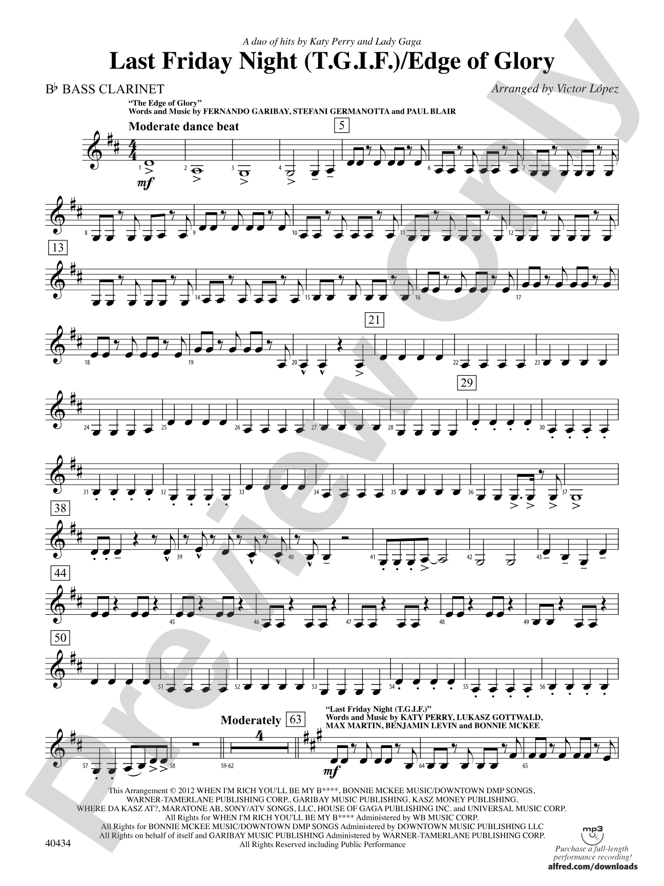 Last Friday Night (T.G.I.F.) / Edge of Glory: B-flat Bass Clarinet