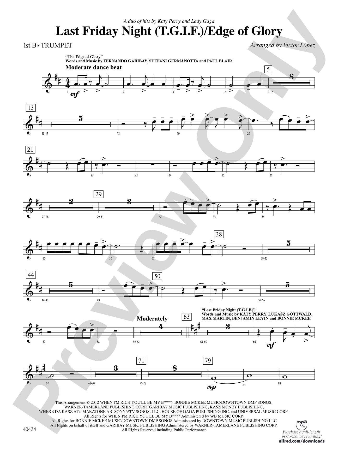 Last Friday Night (T.G.I.F.) / Edge of Glory: 1st B-flat Trumpet