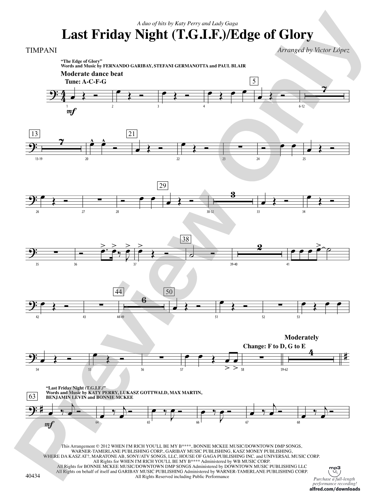 Last Friday Night (T.G.I.F.) / Edge of Glory: Timpani