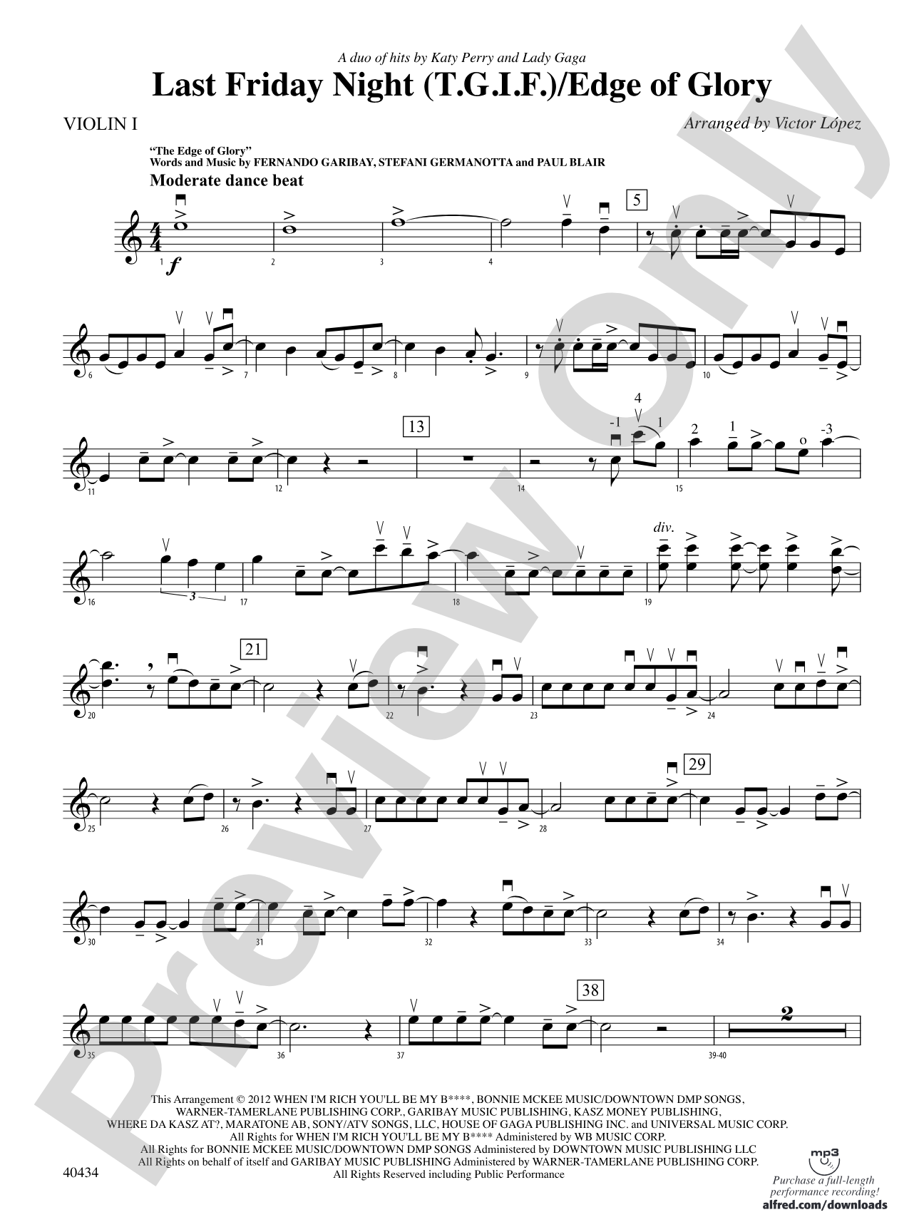 Last Friday Night (T.G.I.F.) / Edge of Glory: 1st Violin
