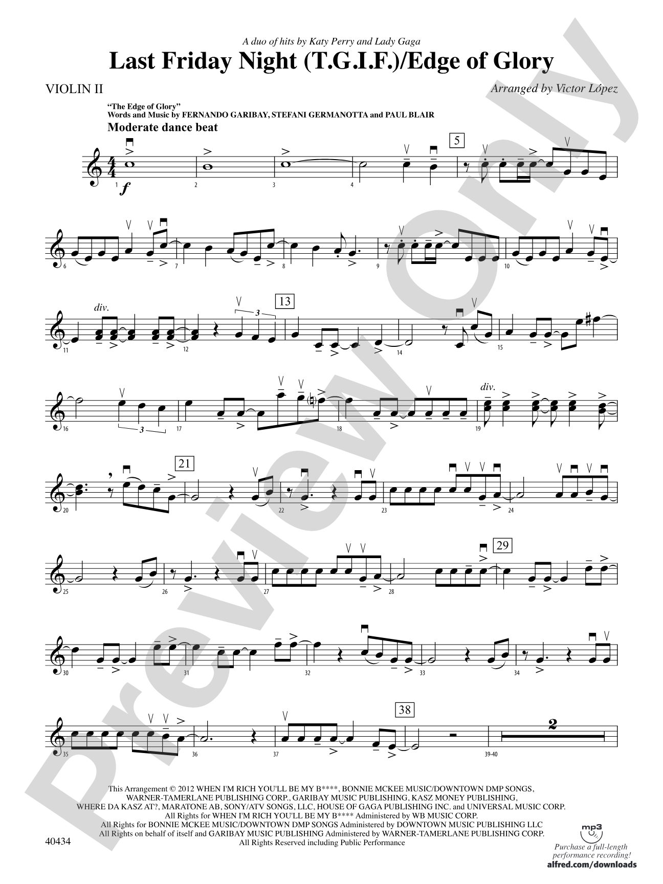 Last Friday Night (T.G.I.F.) / Edge of Glory: 2nd Violin