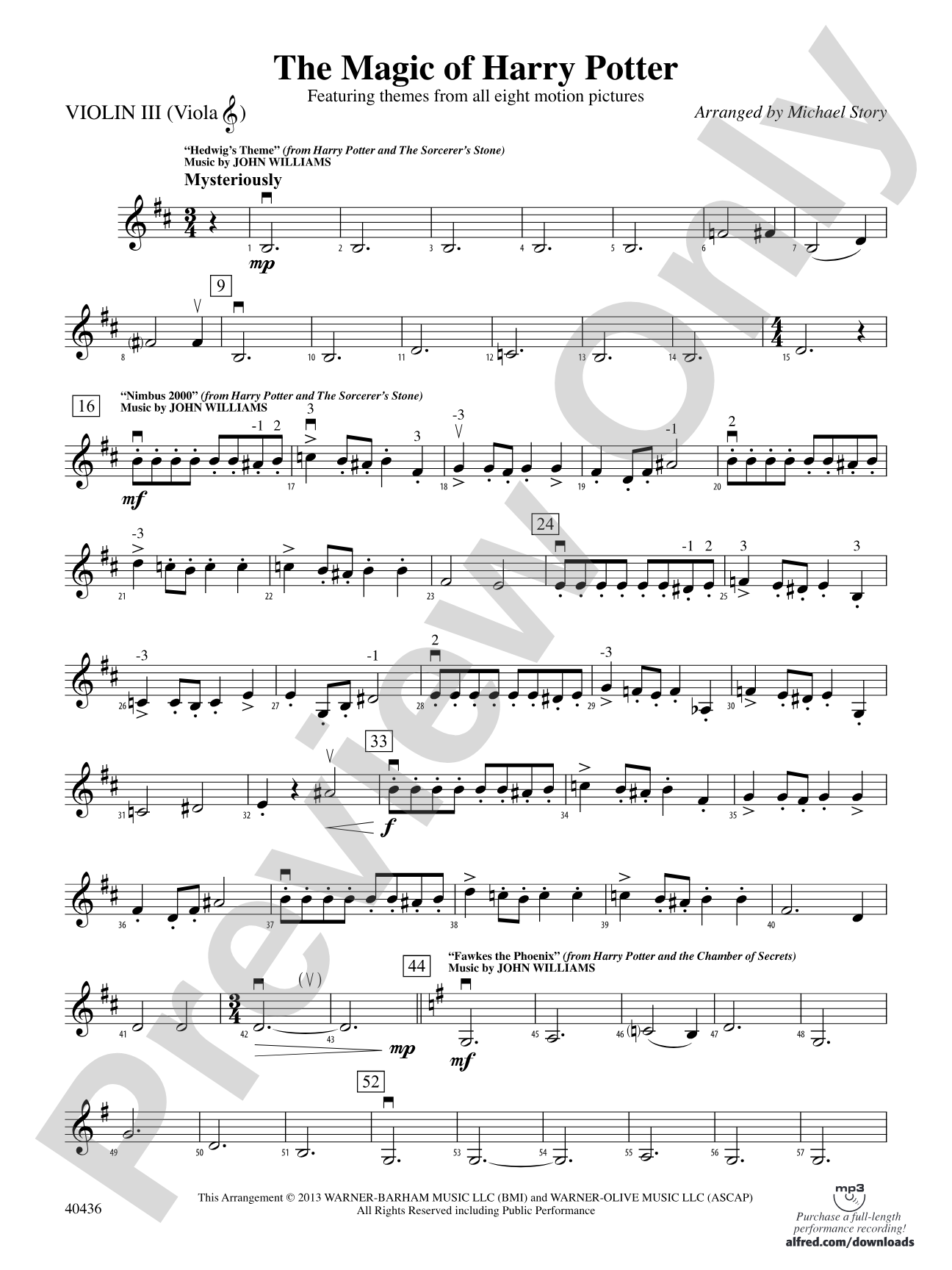 The Magic of Harry Potter: 3rd Violin (Viola [TC])