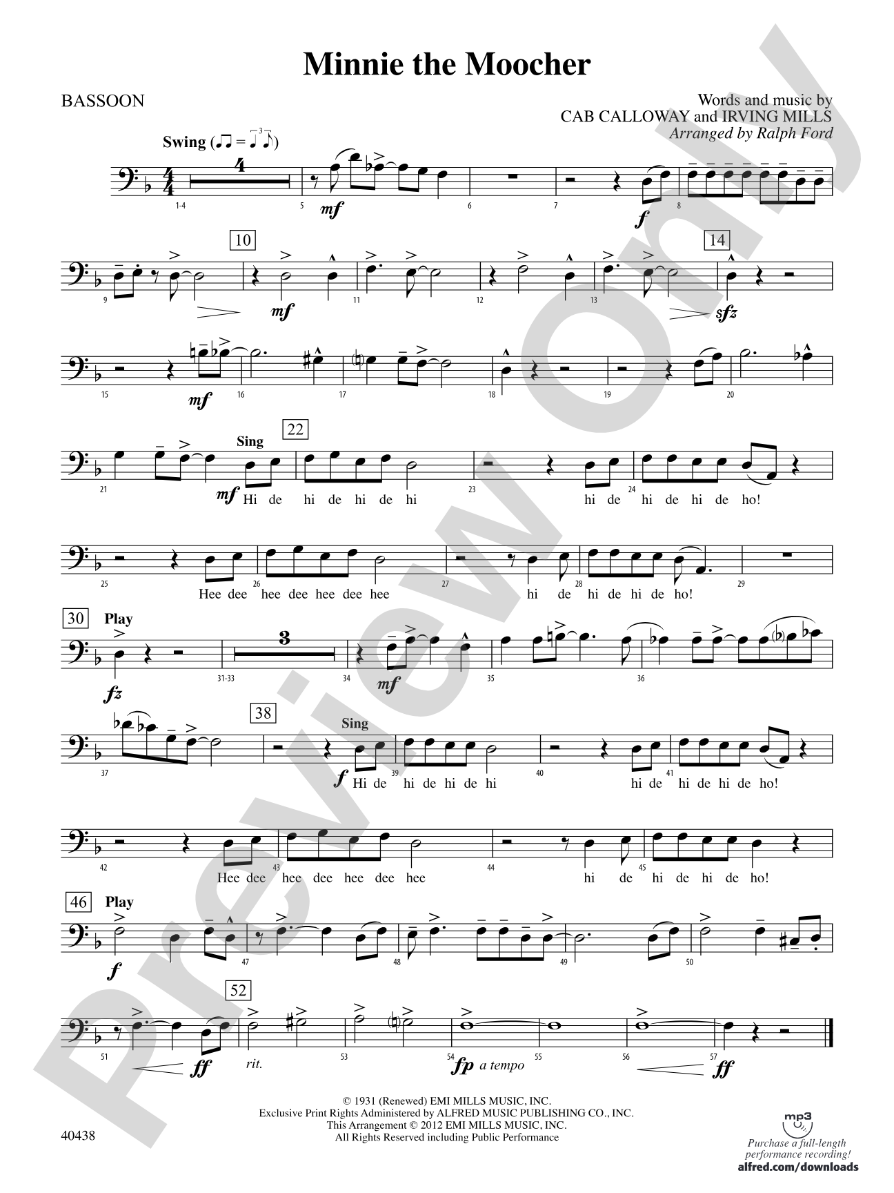Minnie the Moocher: Bassoon