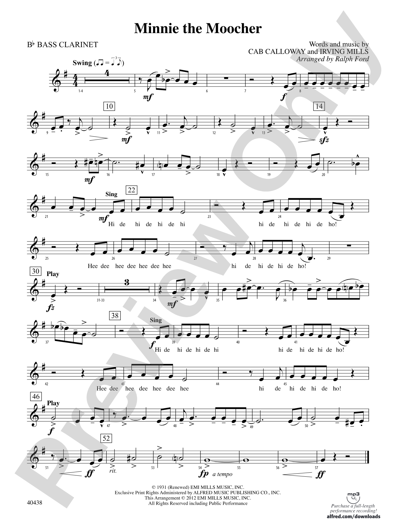 Minnie the Moocher: B-flat Bass Clarinet