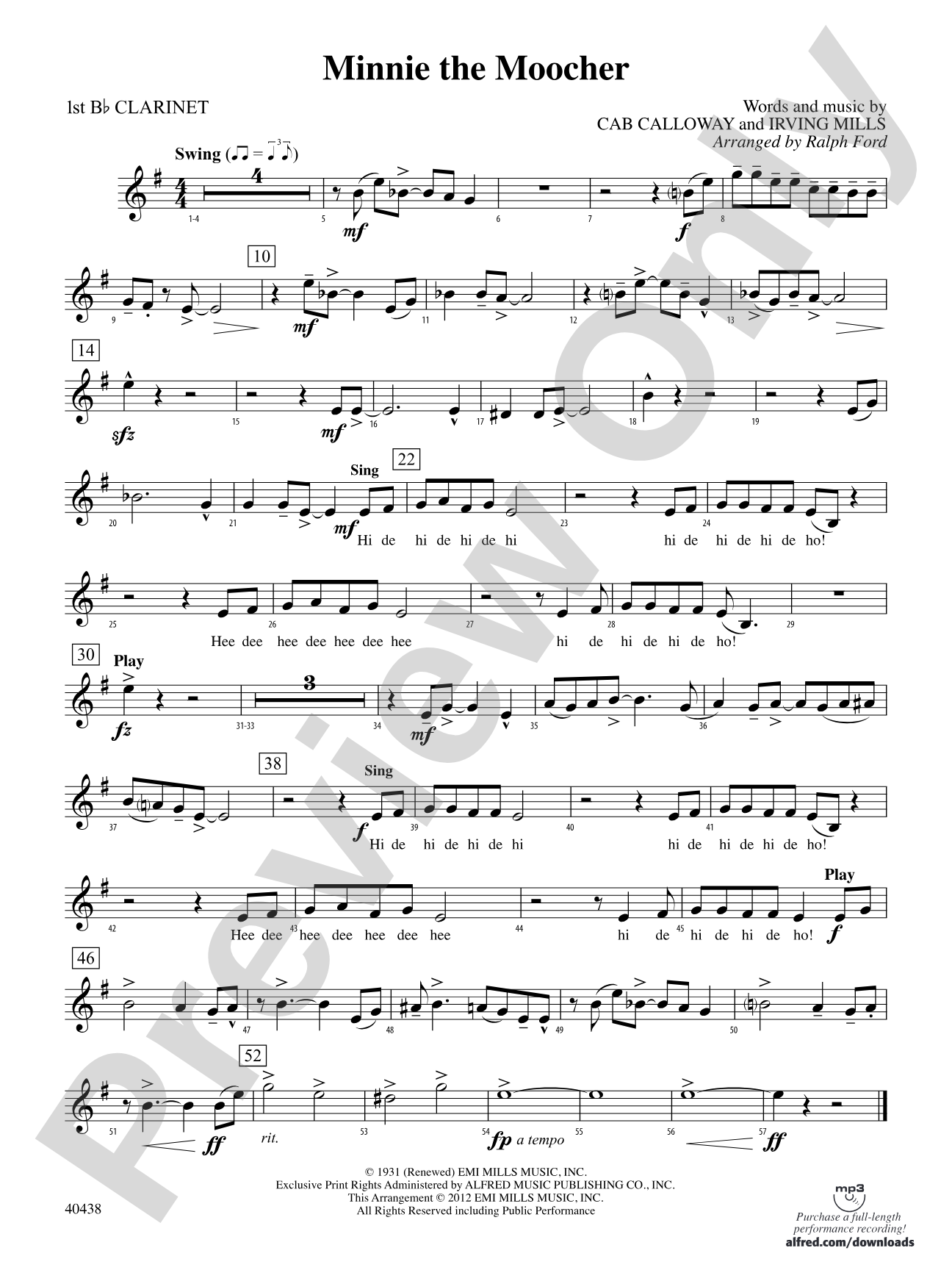 Minnie the Moocher: 1st B-flat Clarinet