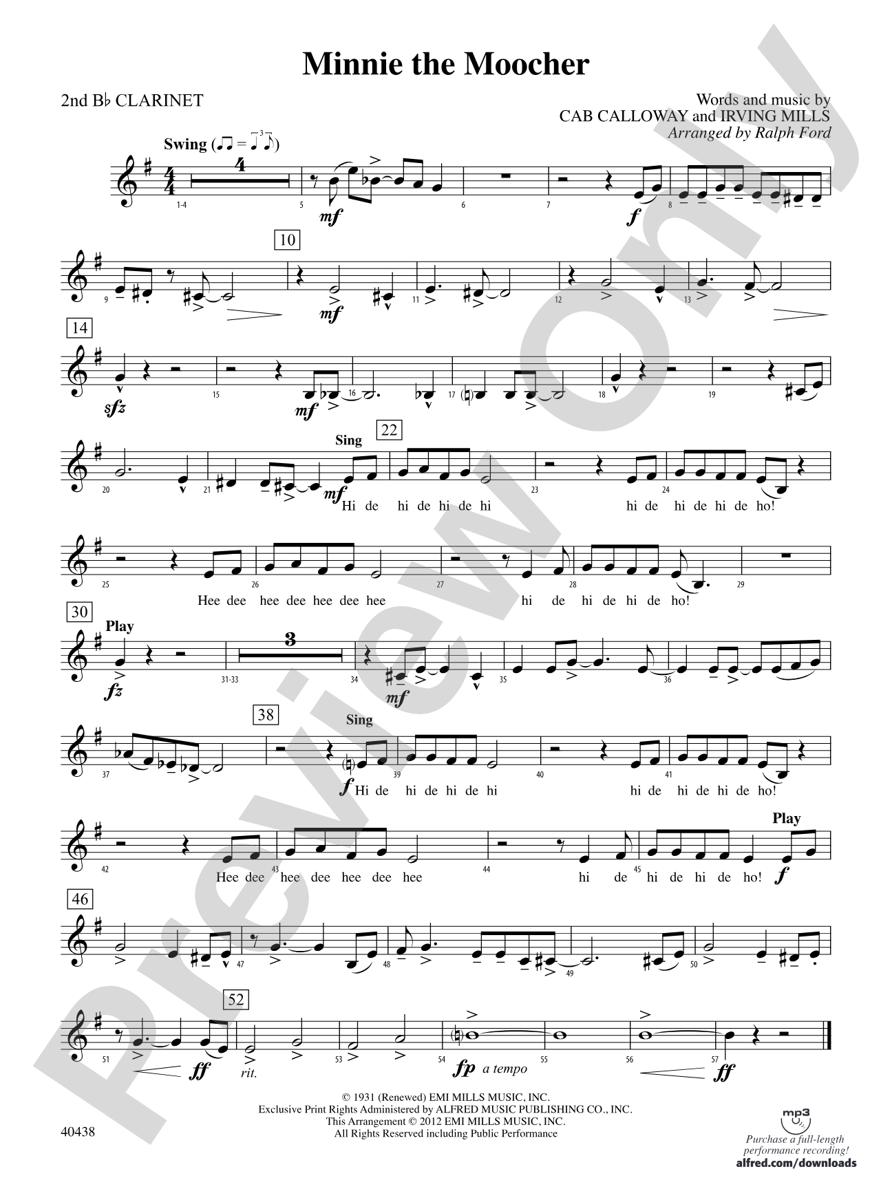 Minnie the Moocher: 2nd B-flat Clarinet