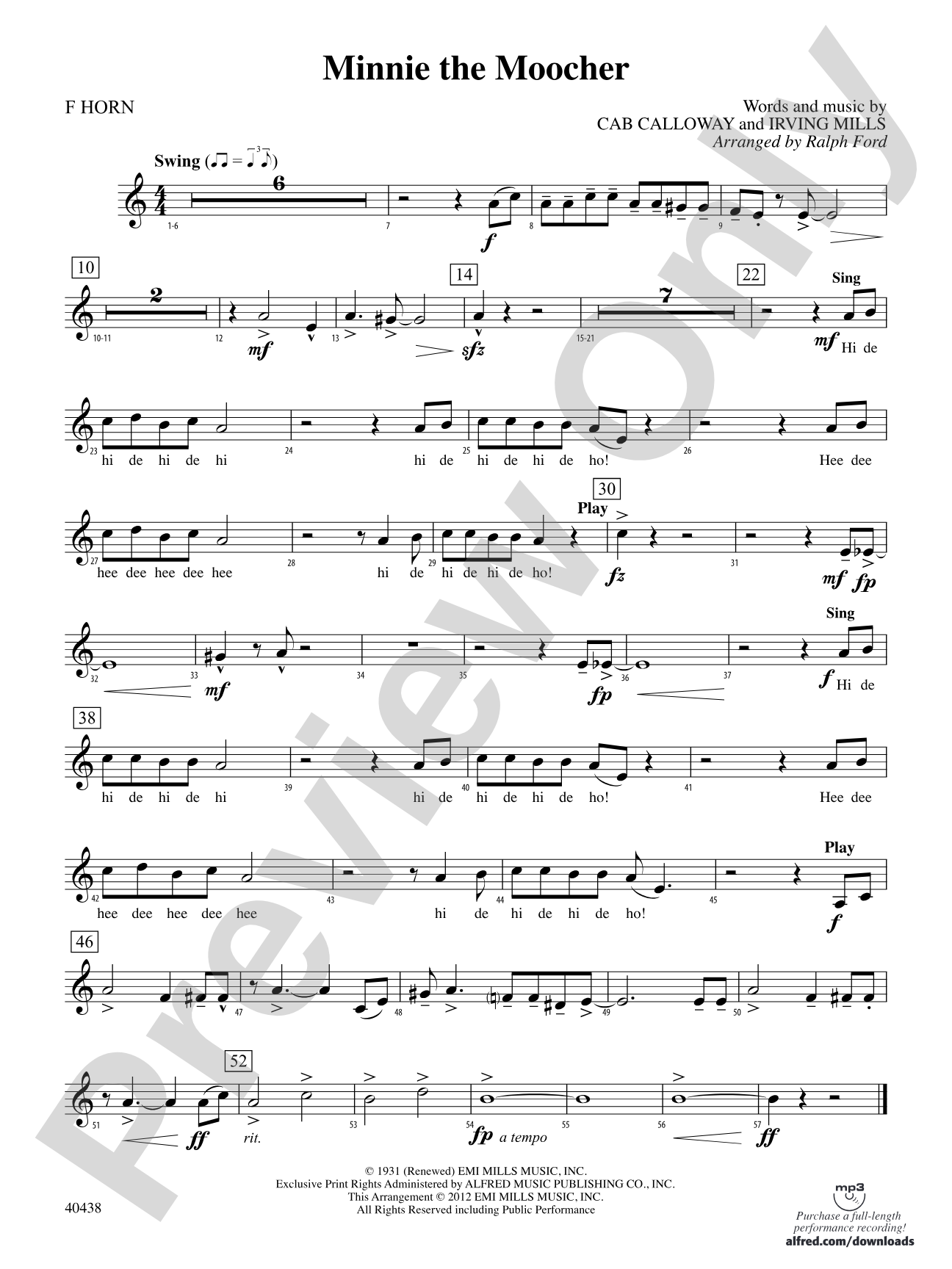 Minnie the Moocher: 1st F Horn