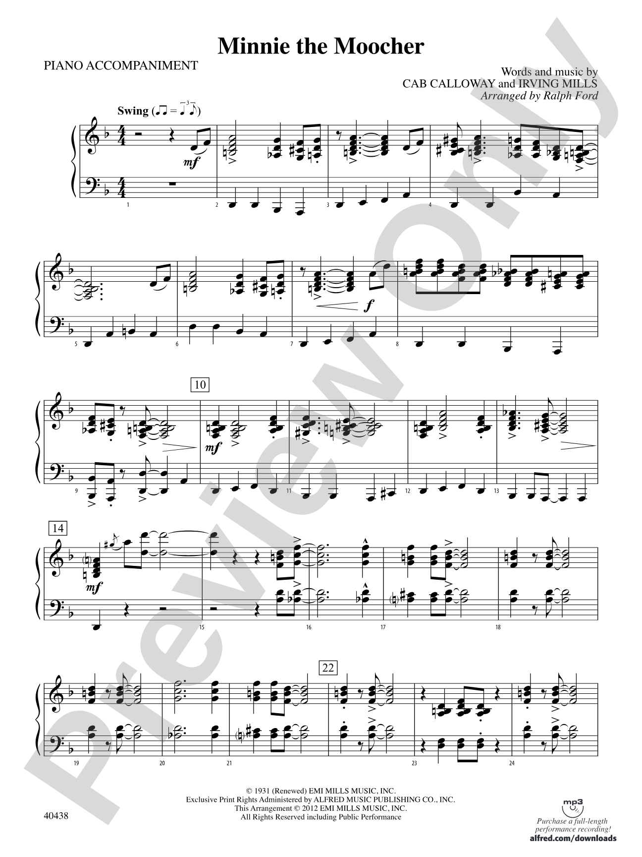 Minnie the Moocher: Piano Accompaniment