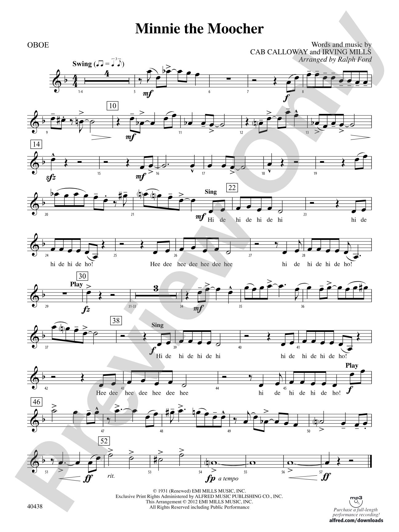 Minnie the Moocher: Oboe