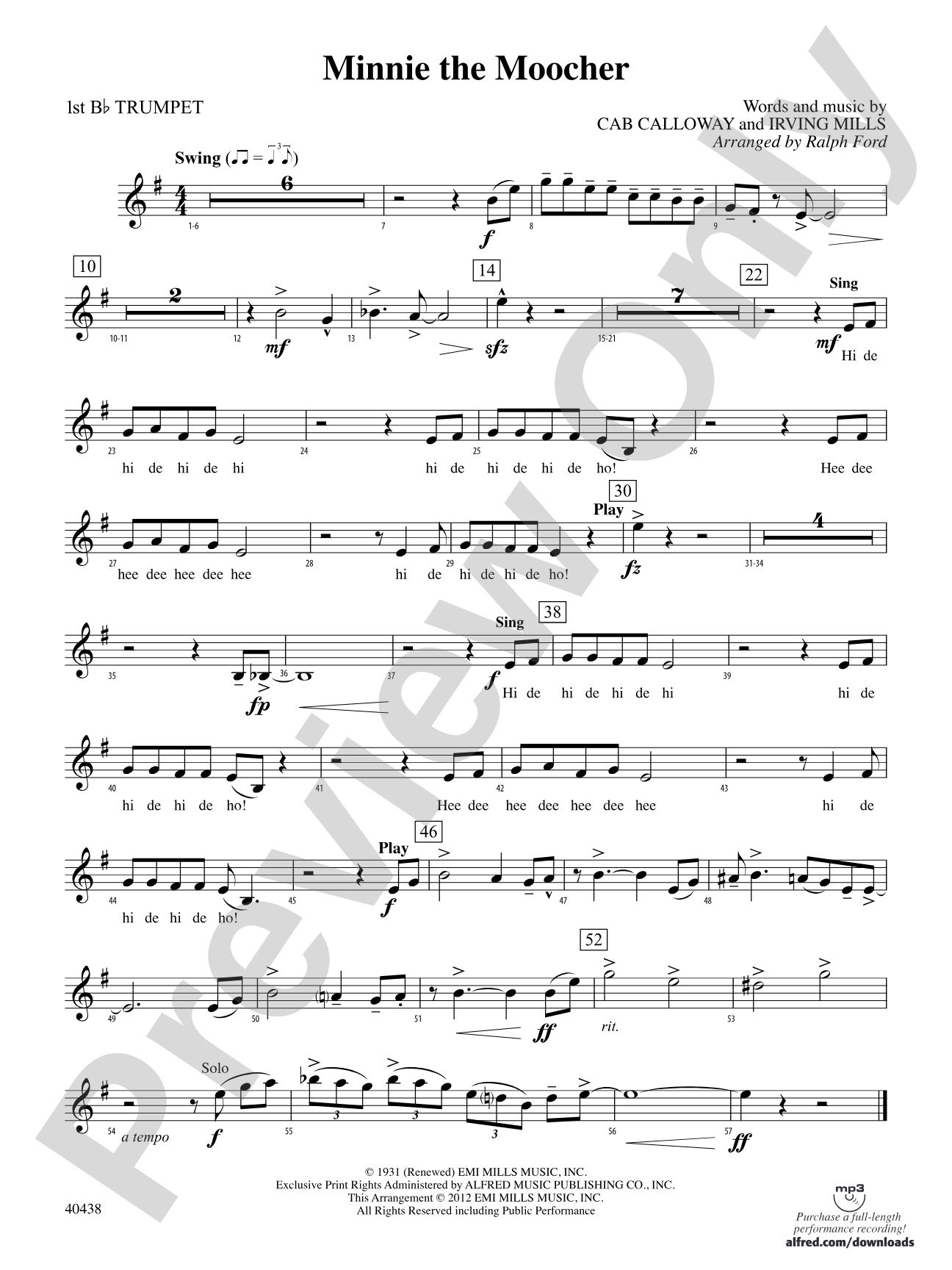 Minnie the Moocher: 1st B-flat Trumpet