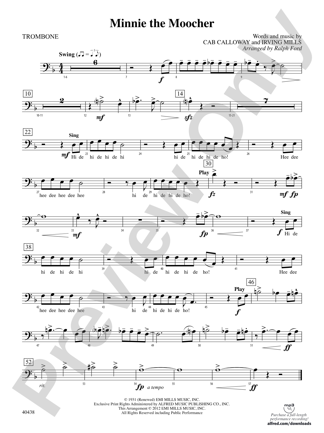 Minnie the Moocher: 1st Trombone