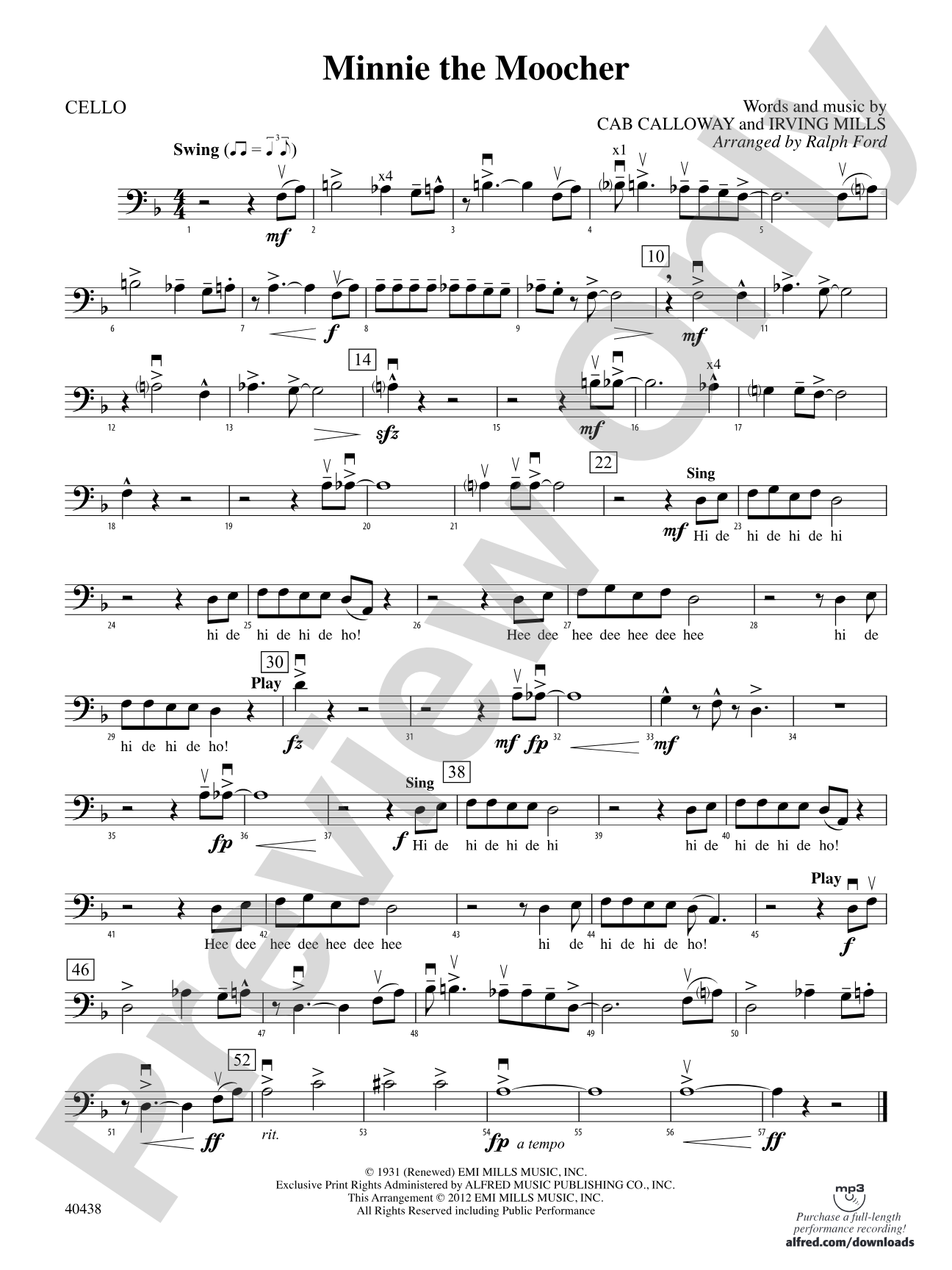 Minnie the Moocher: Cello