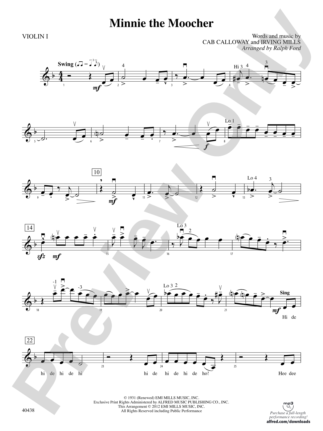 Minnie the Moocher: 1st Violin