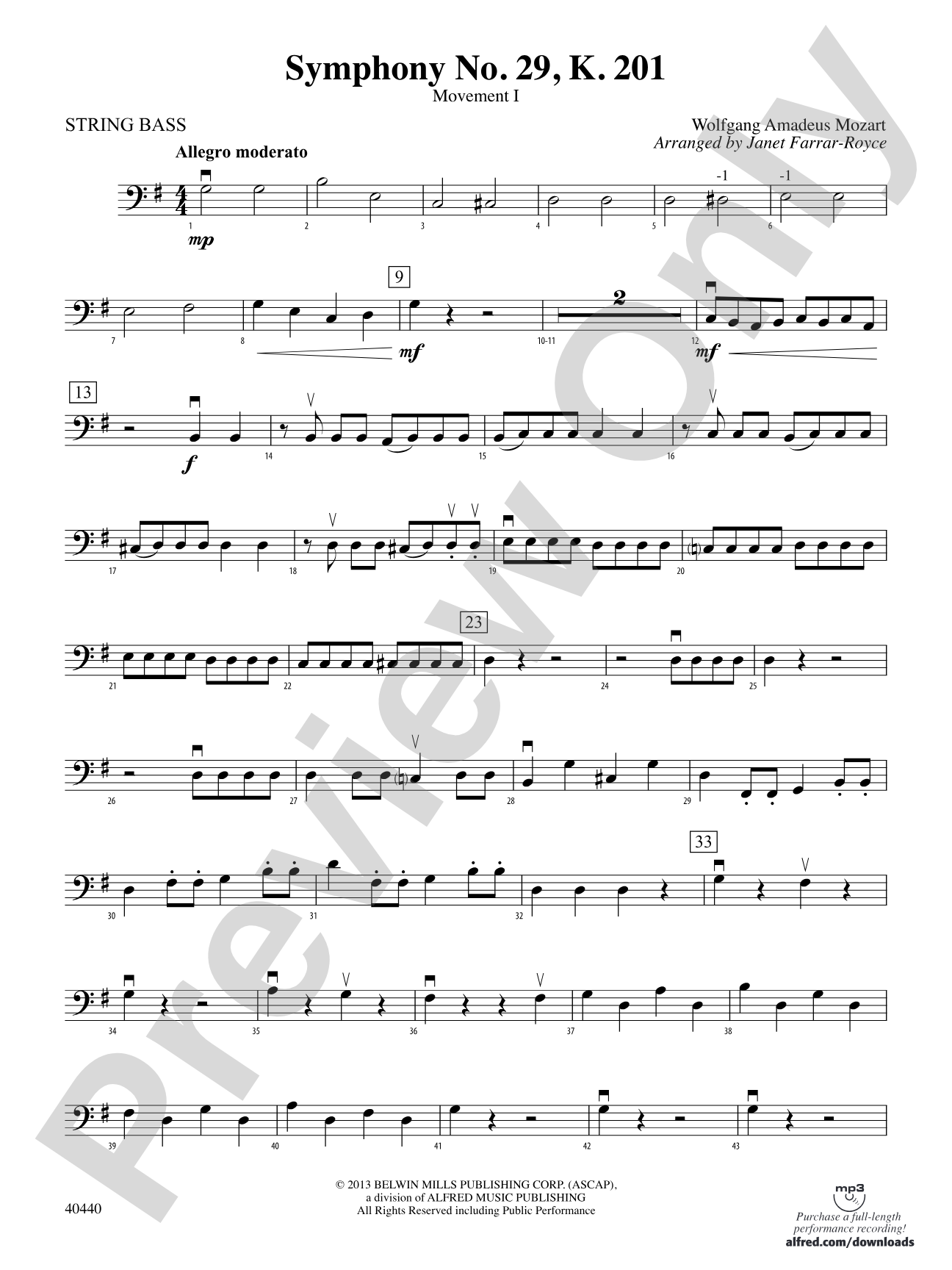 Symphony No. 29, K. 201: String Bass