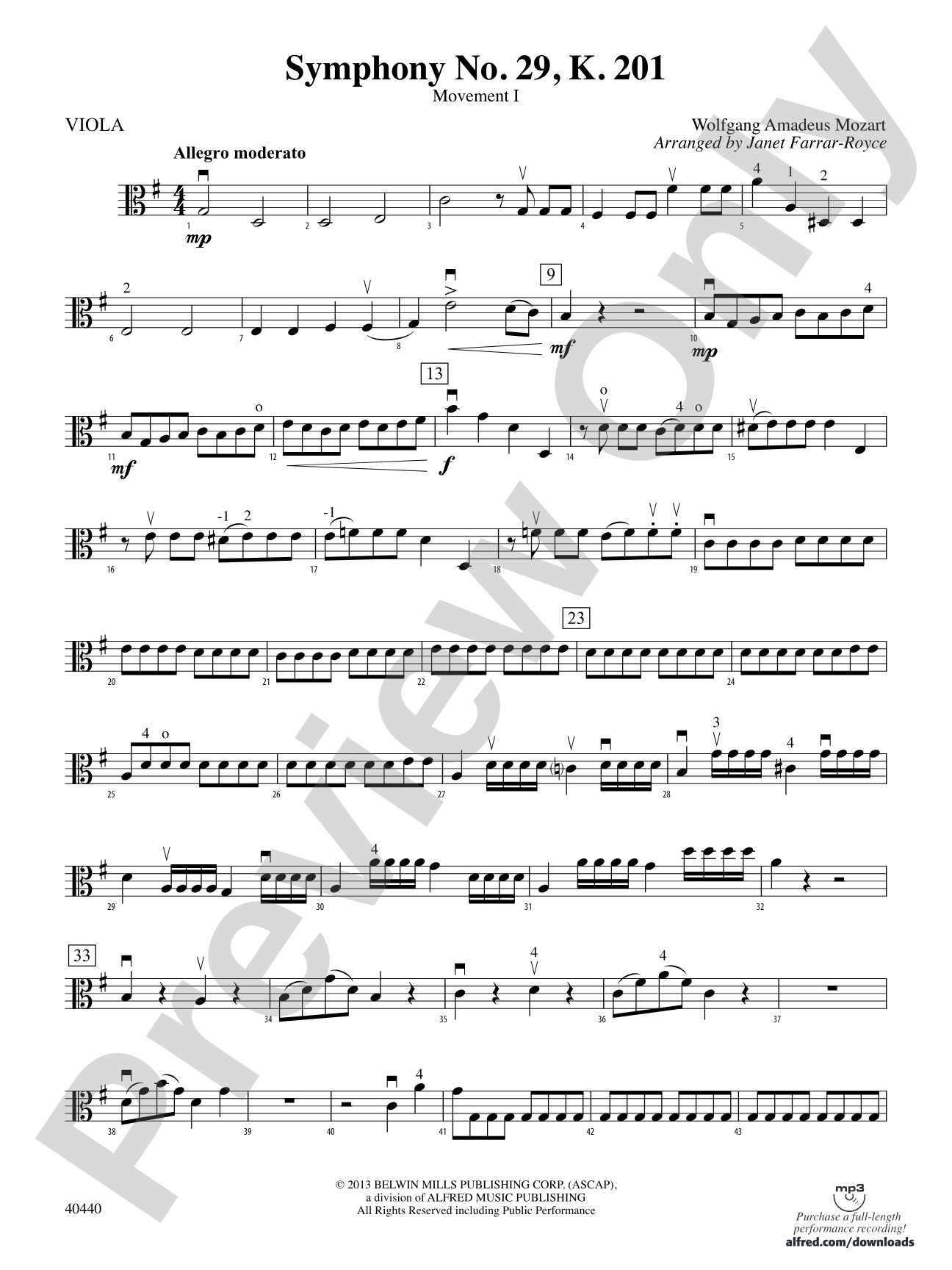 Symphony No. 29, K. 201: Viola