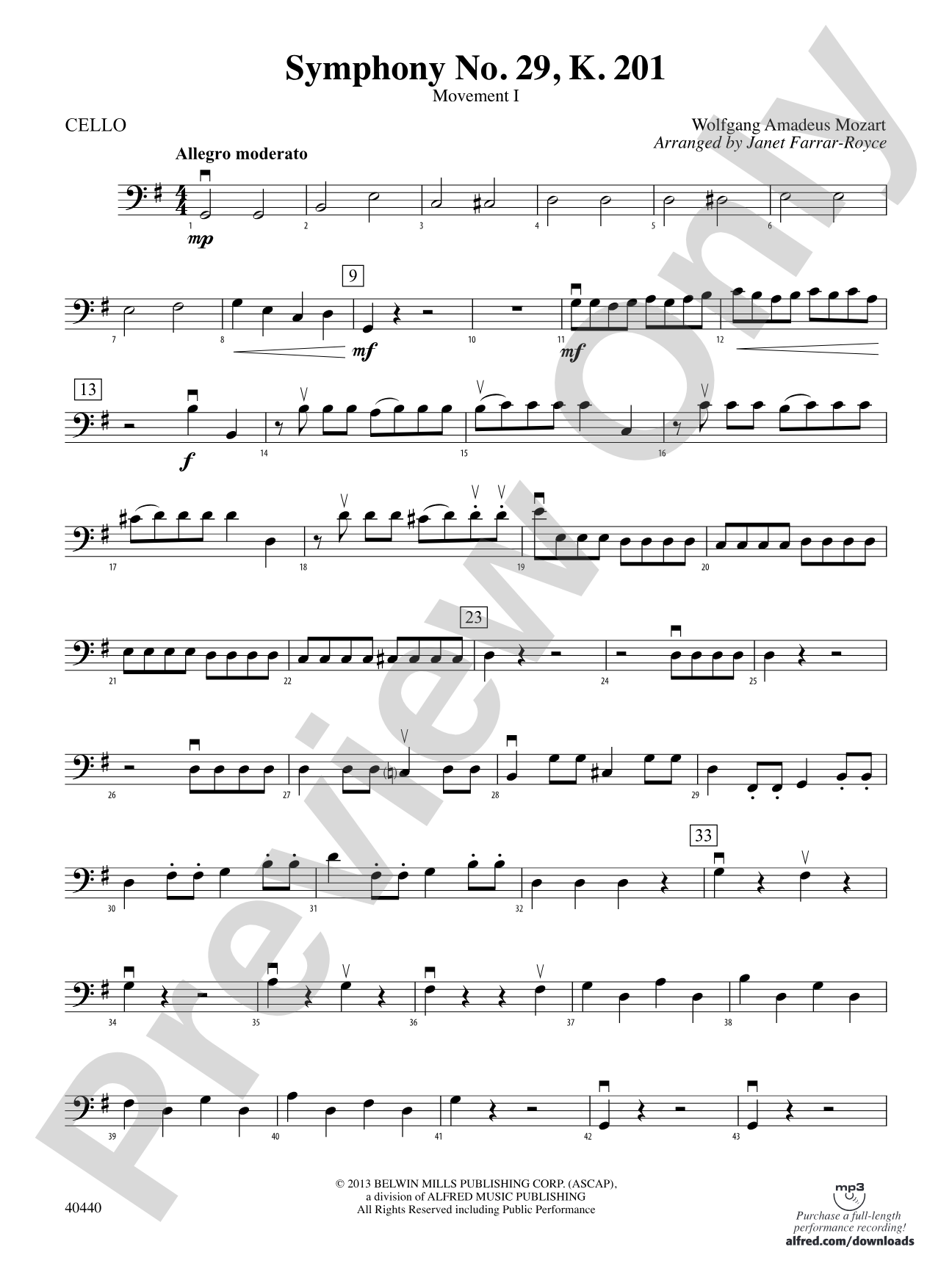 Symphony No. 29, K. 201: Cello