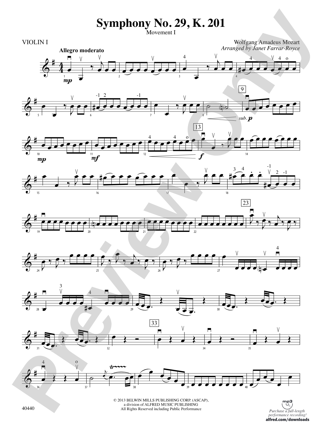 Symphony No. 29, K. 201: 1st Violin