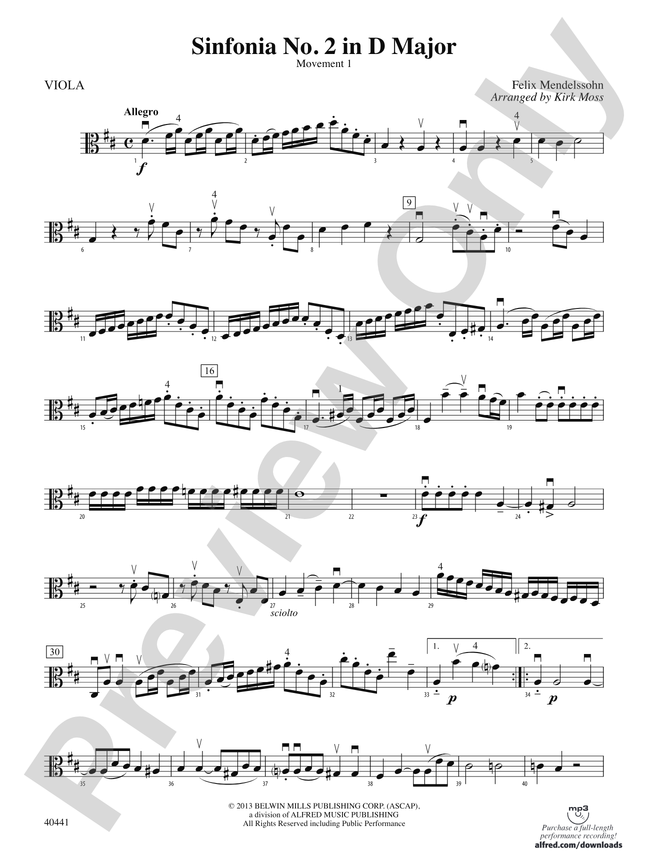 Sinfonia No. 2 in D Major: Viola