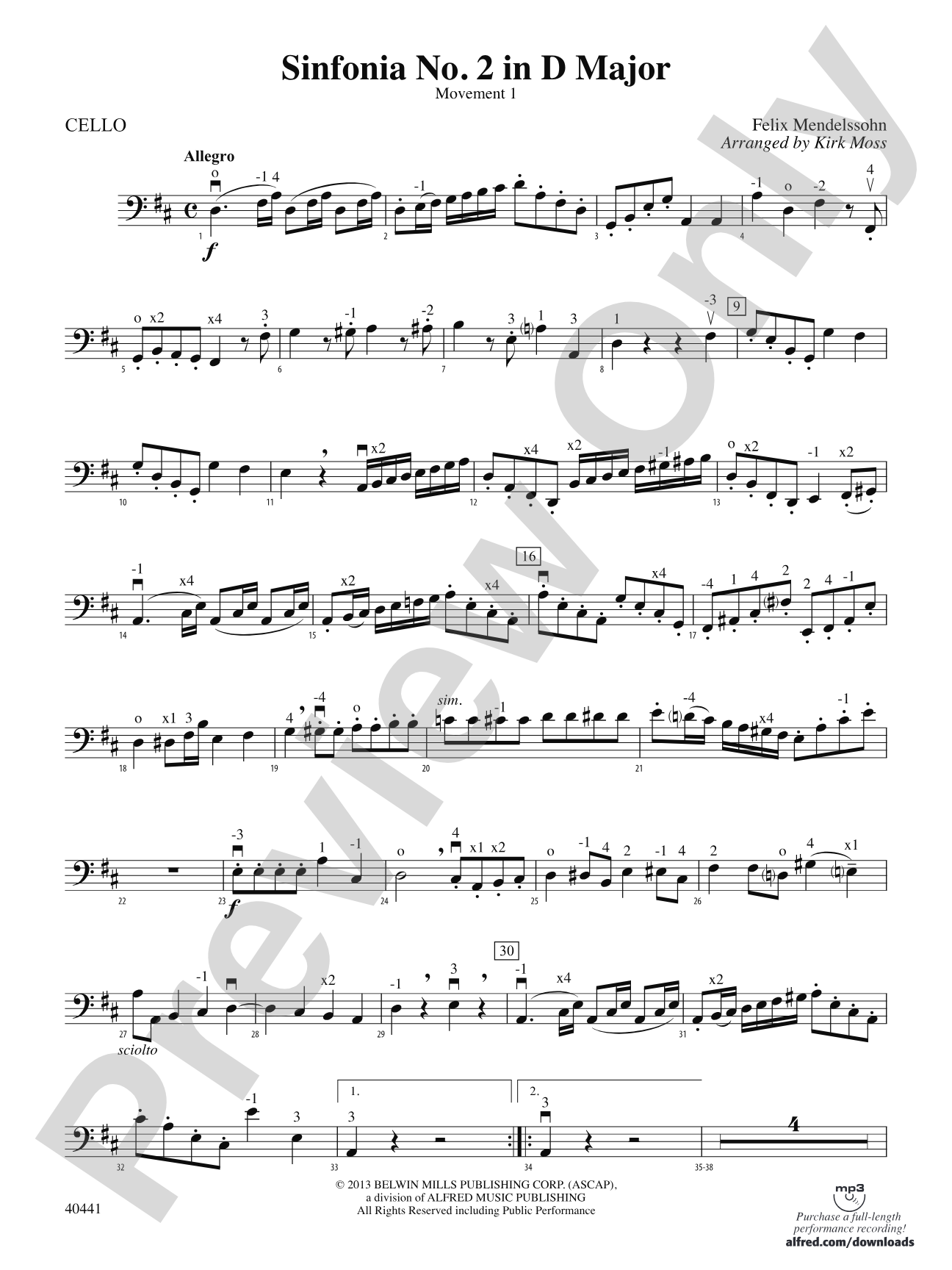 Sinfonia No. 2 in D Major: Cello