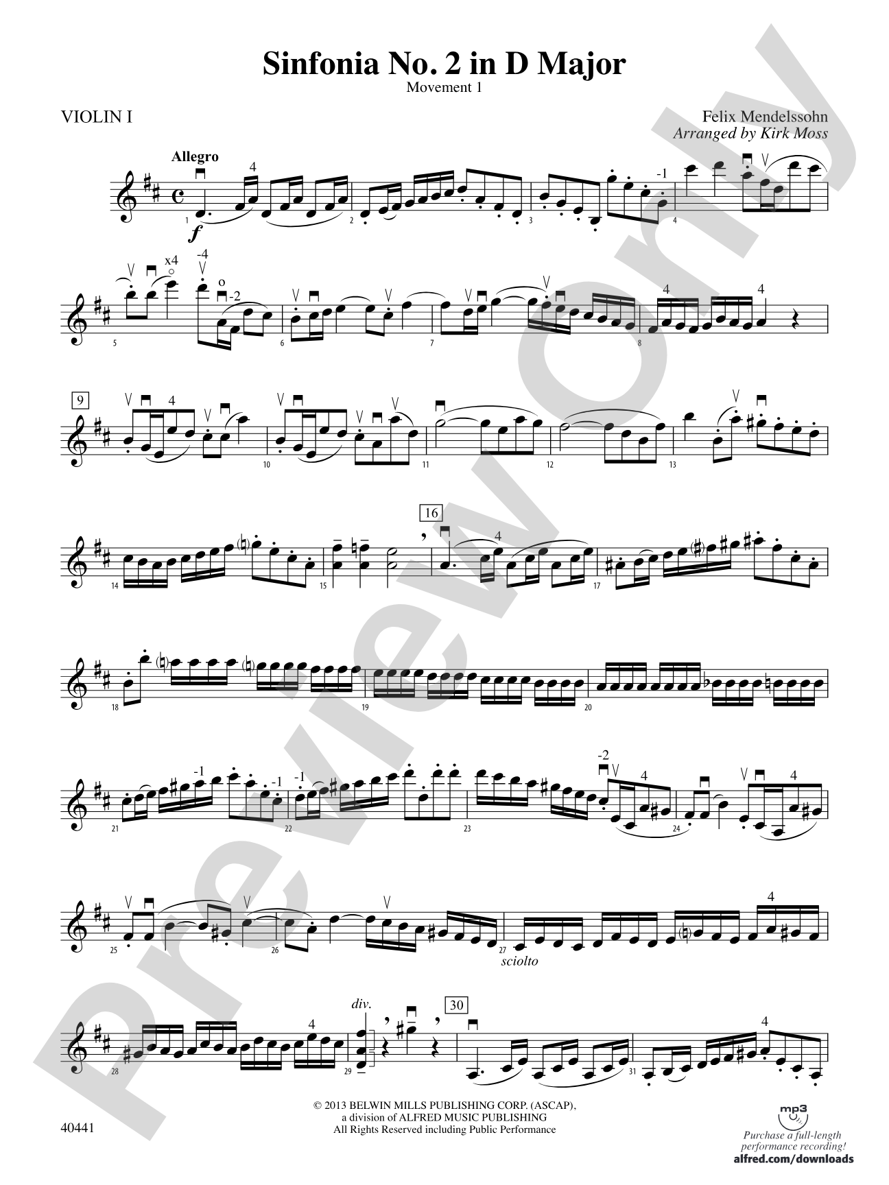 Sinfonia No. 2 in D Major: 1st Violin