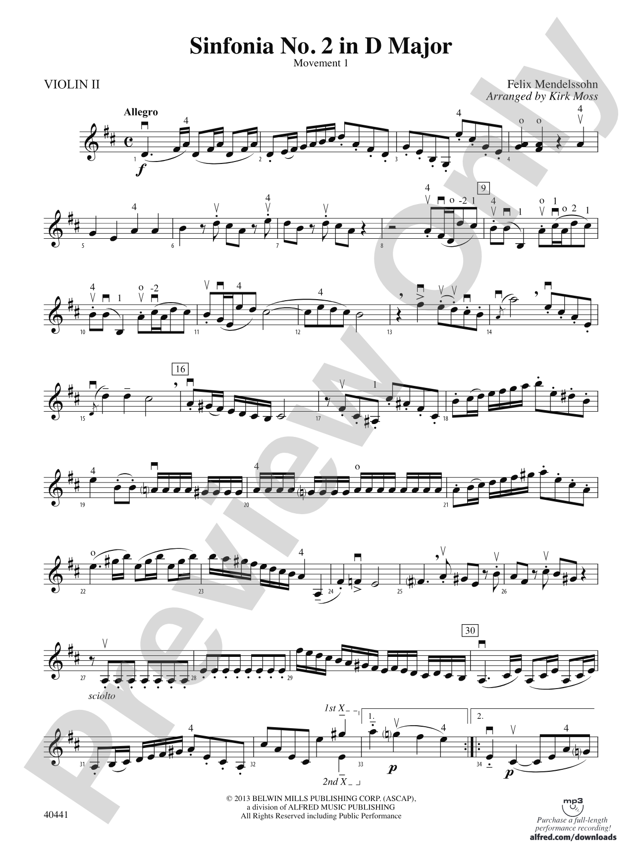 Sinfonia No. 2 in D Major: 2nd Violin