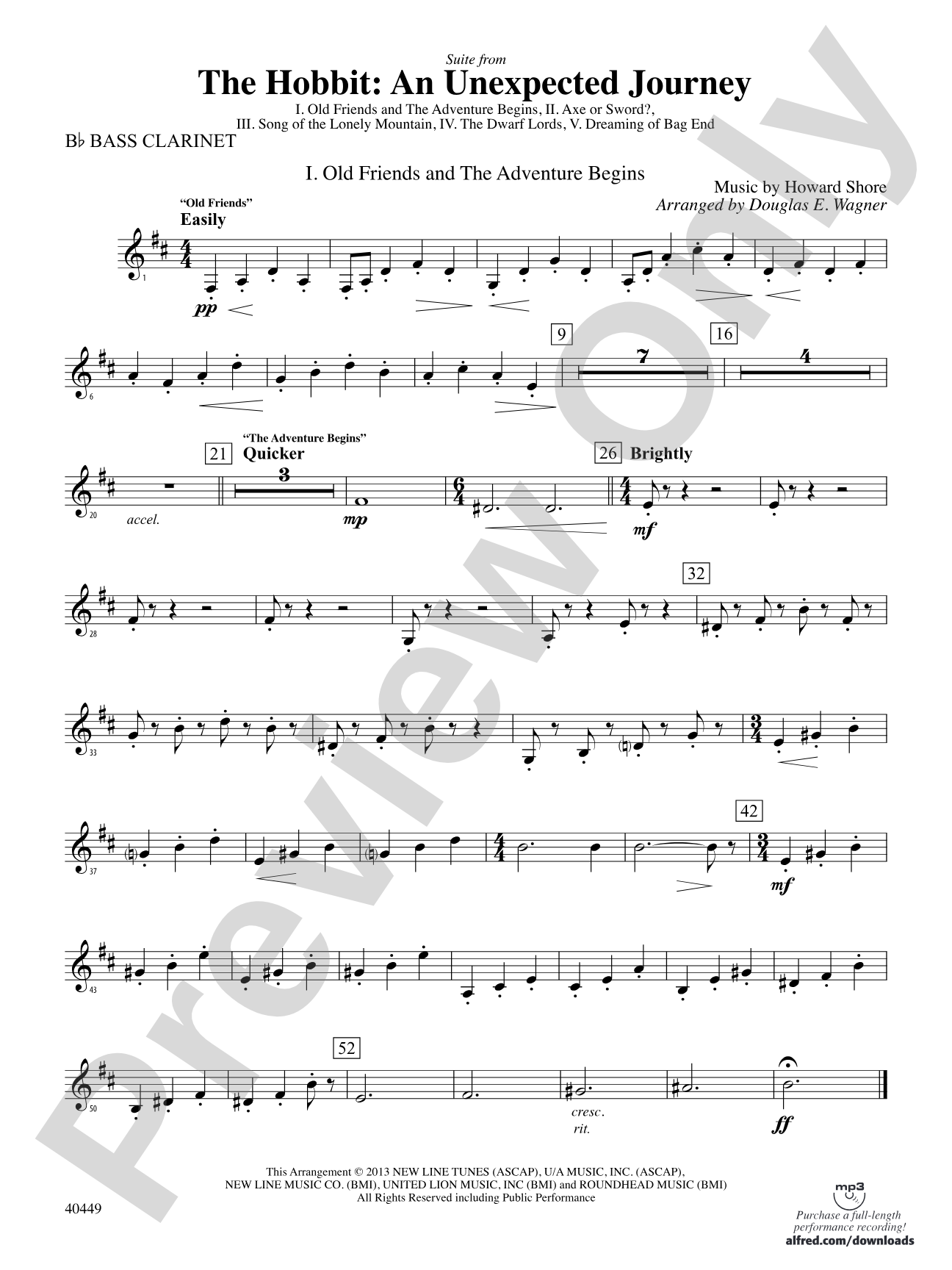 The Hobbit: An Unexpected Journey, Suite from: B-flat Bass Clarinet