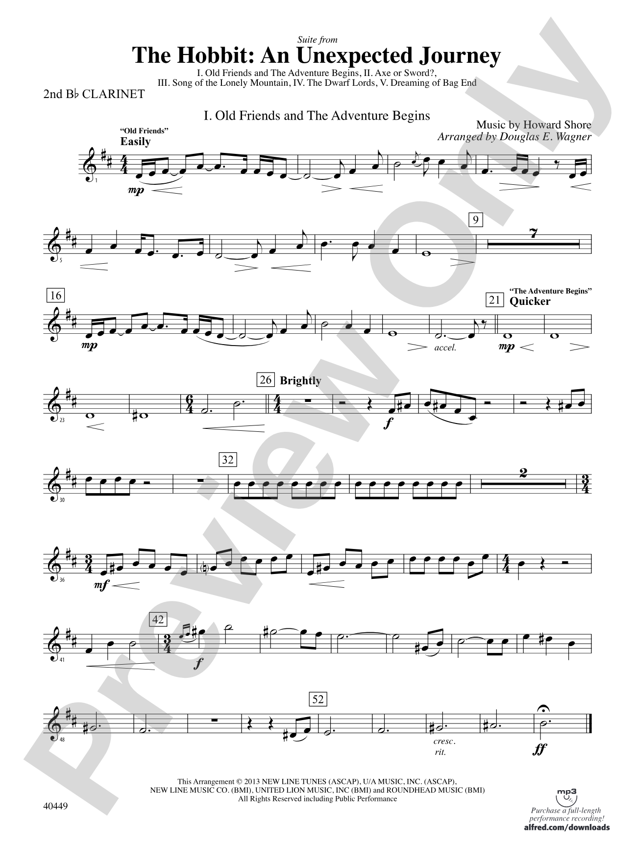 The Hobbit: An Unexpected Journey, Suite from: 2nd B-flat Clarinet