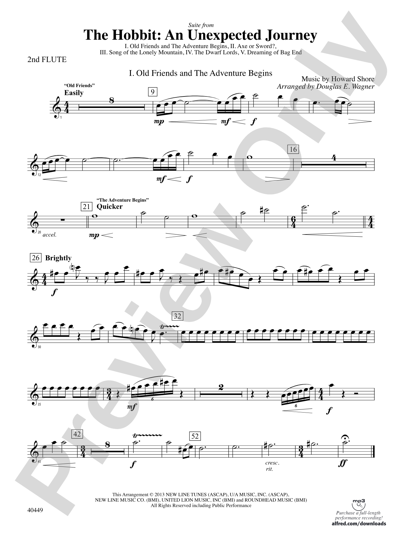 The Hobbit: An Unexpected Journey, Suite from: 2nd Flute