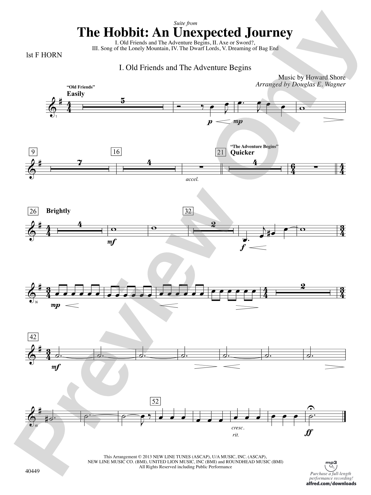 The Hobbit: An Unexpected Journey, Suite from: 1st F Horn