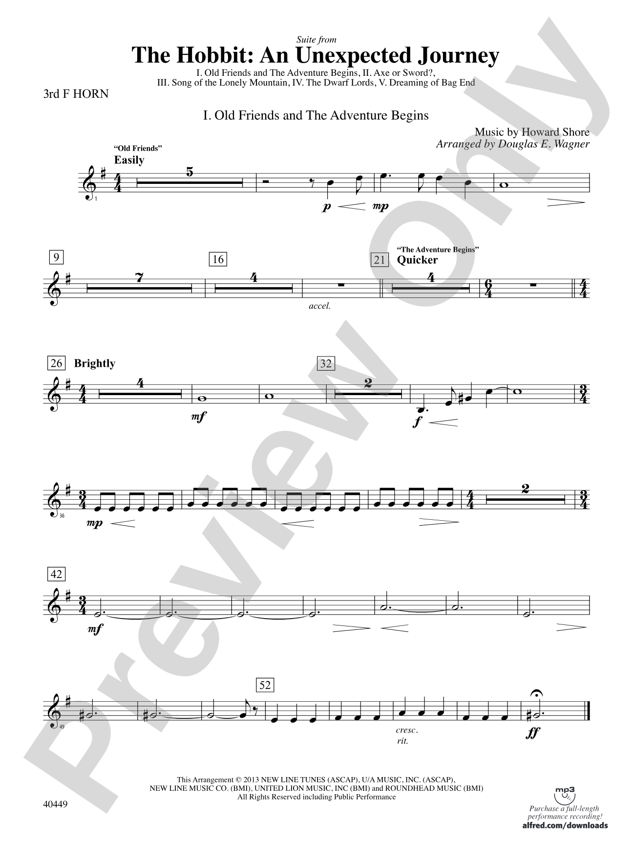 The Hobbit: An Unexpected Journey, Suite from: 3rd F Horn