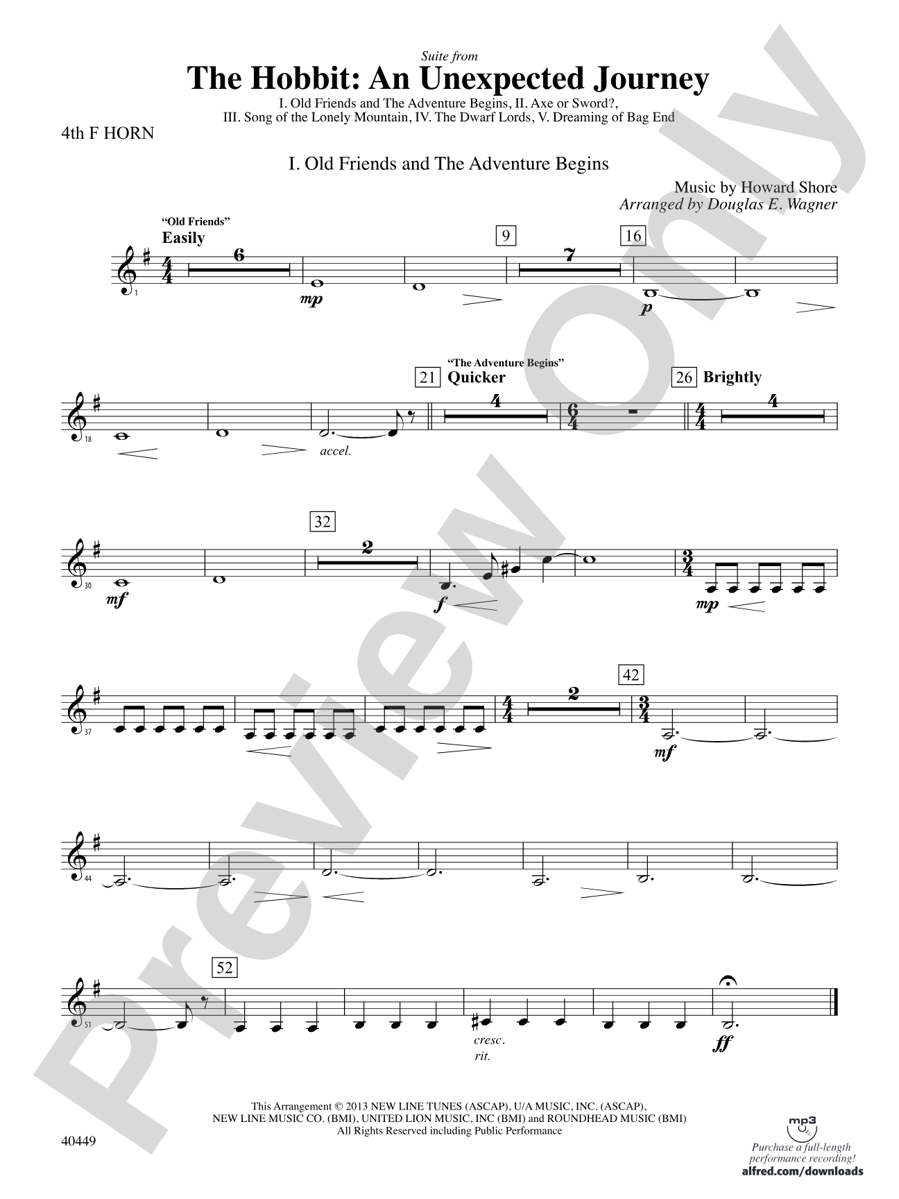 The Hobbit: An Unexpected Journey, Suite from: 4th F Horn