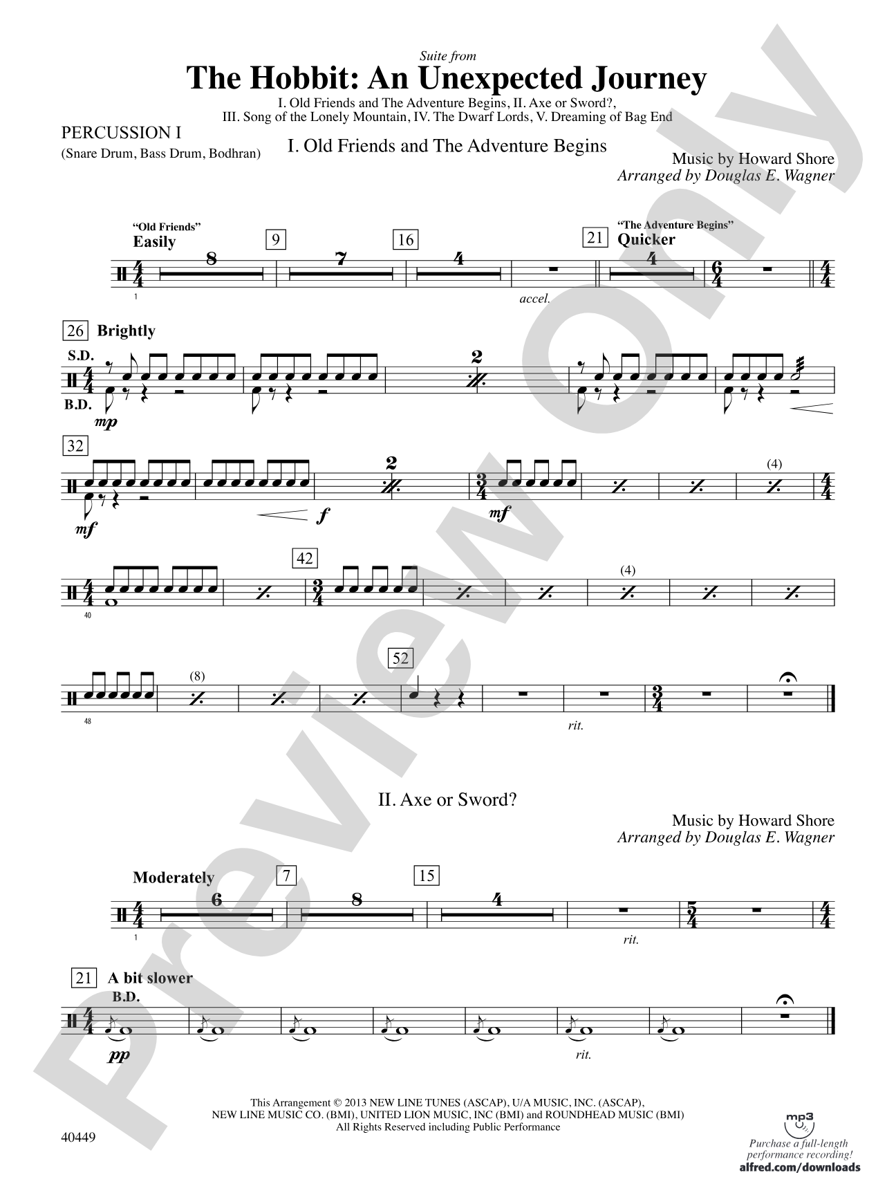 The Hobbit: An Unexpected Journey, Suite from: 1st Percussion