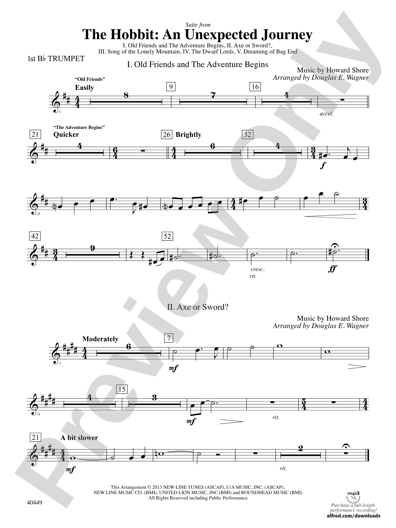 The Hobbit: An Unexpected Journey, Suite from: 1st B-flat Trumpet