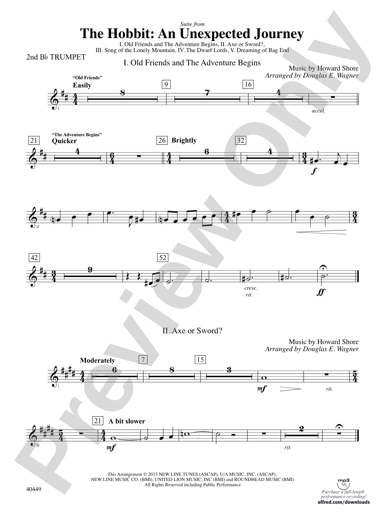 The Hobbit: An Unexpected Journey, Suite from: 2nd B-flat Trumpet