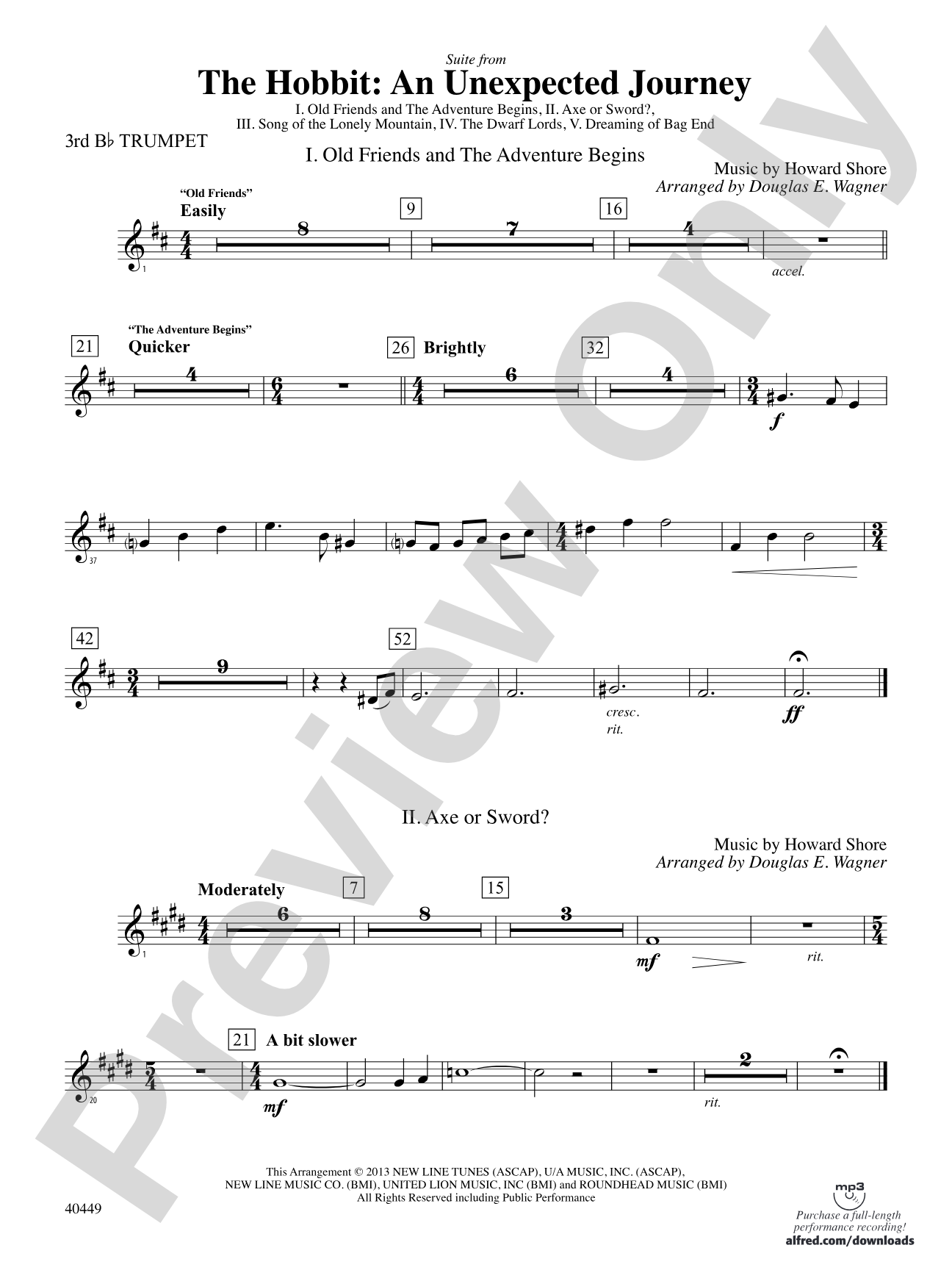 The Hobbit: An Unexpected Journey, Suite from: 3rd B-flat Trumpet