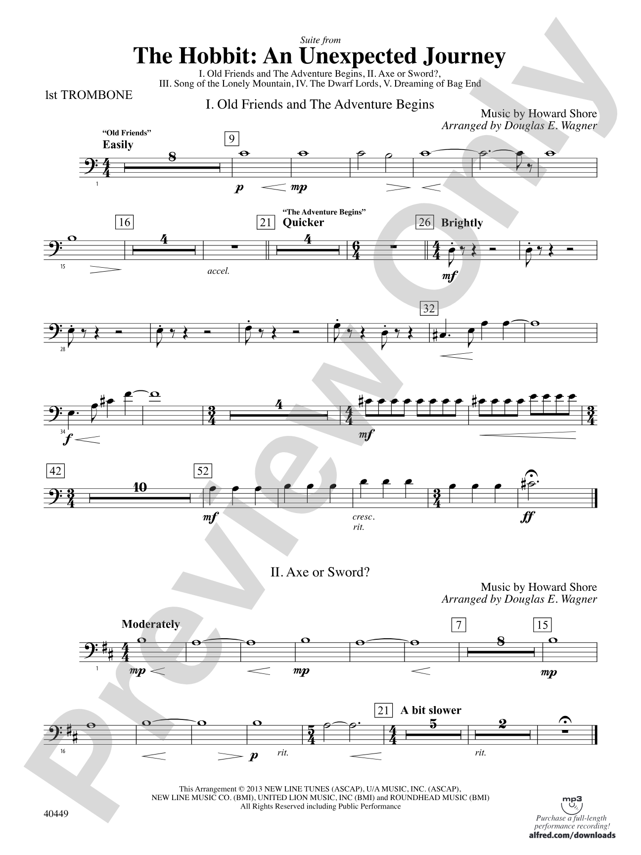 The Hobbit: An Unexpected Journey, Suite from: 1st Trombone