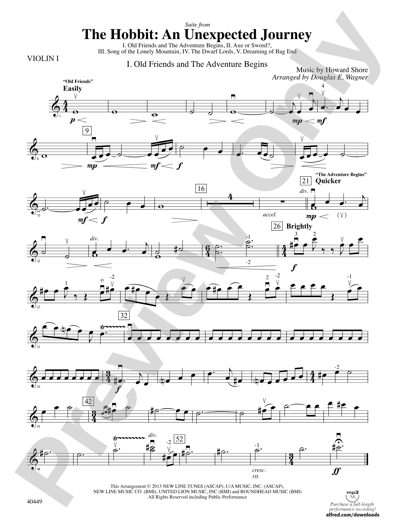 The Hobbit: An Unexpected Journey, Suite from: 1st Violin