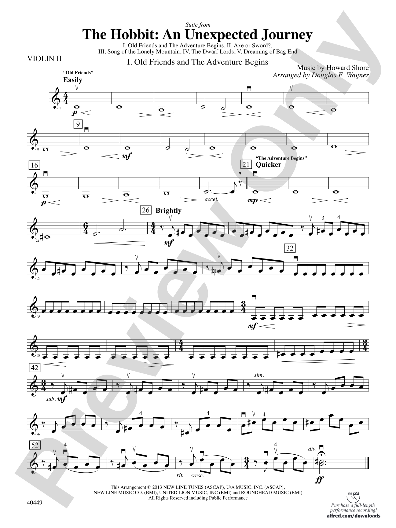 The Hobbit: An Unexpected Journey, Suite from: 2nd Violin