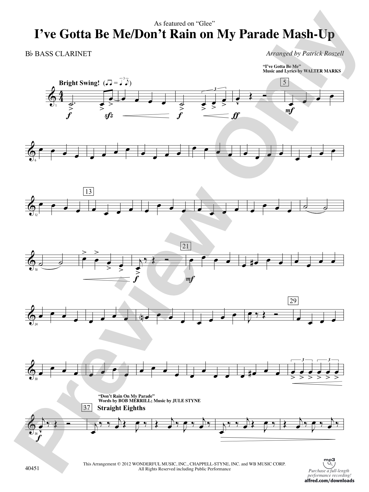 I’ve Gotta Be Me / Don’t Rain on My Parade Mash-Up: B-flat Bass Clarinet