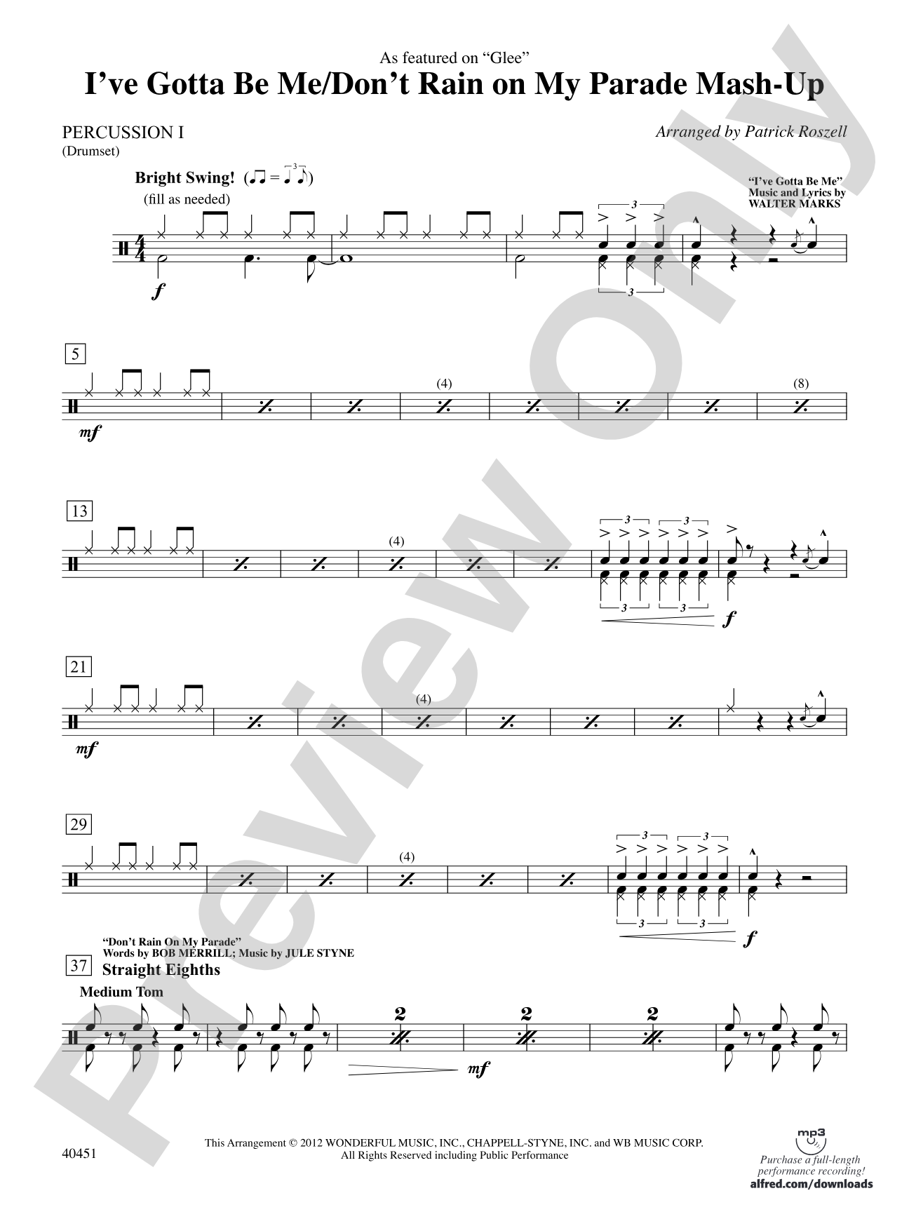 I’ve Gotta Be Me / Don’t Rain on My Parade Mash-Up: 1st Percussion