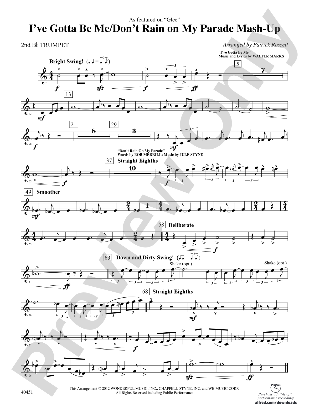 I’ve Gotta Be Me / Don’t Rain on My Parade Mash-Up: 2nd B-flat Trumpet