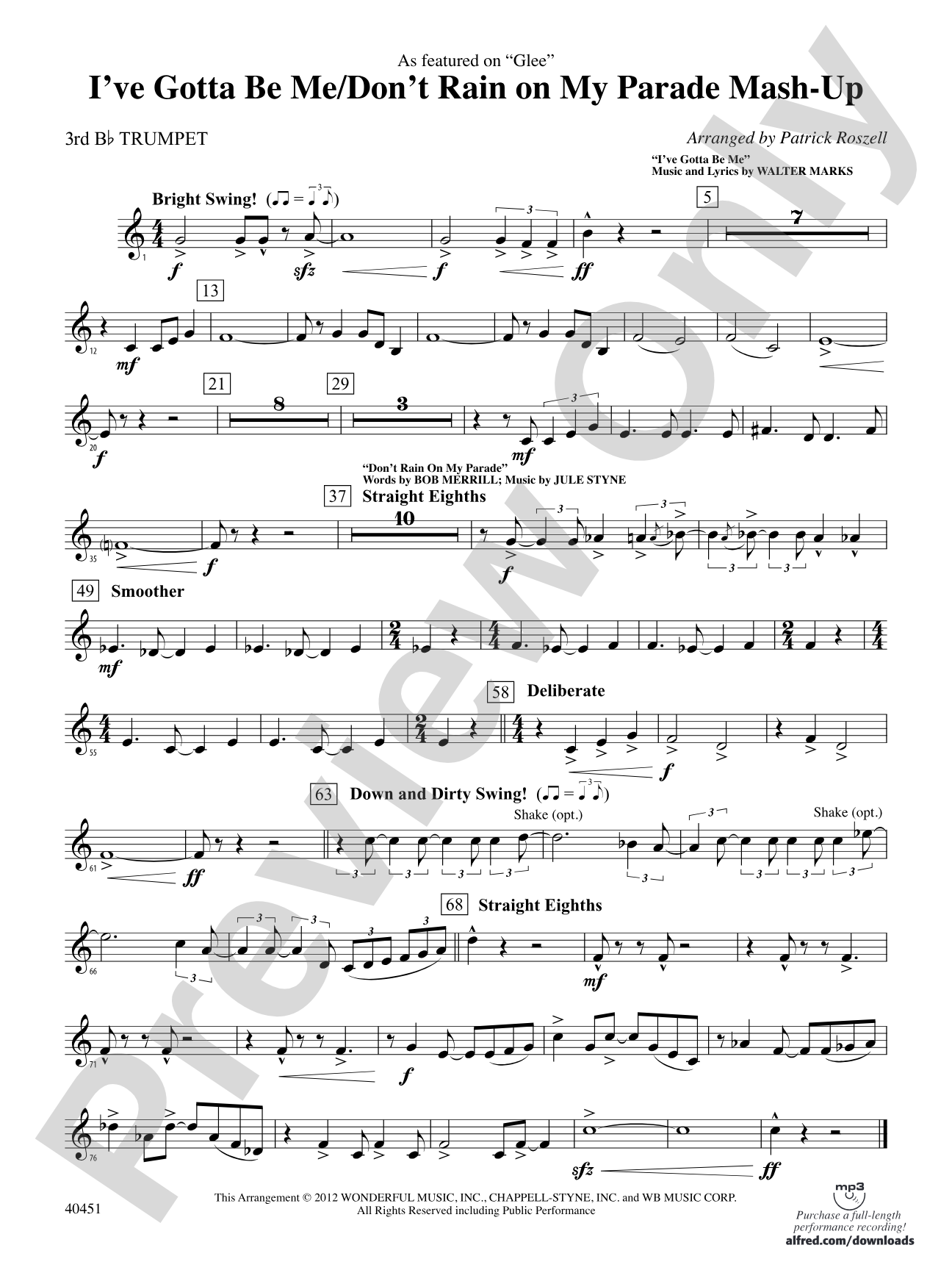 I’ve Gotta Be Me / Don’t Rain on My Parade Mash-Up: 3rd B-flat Trumpet