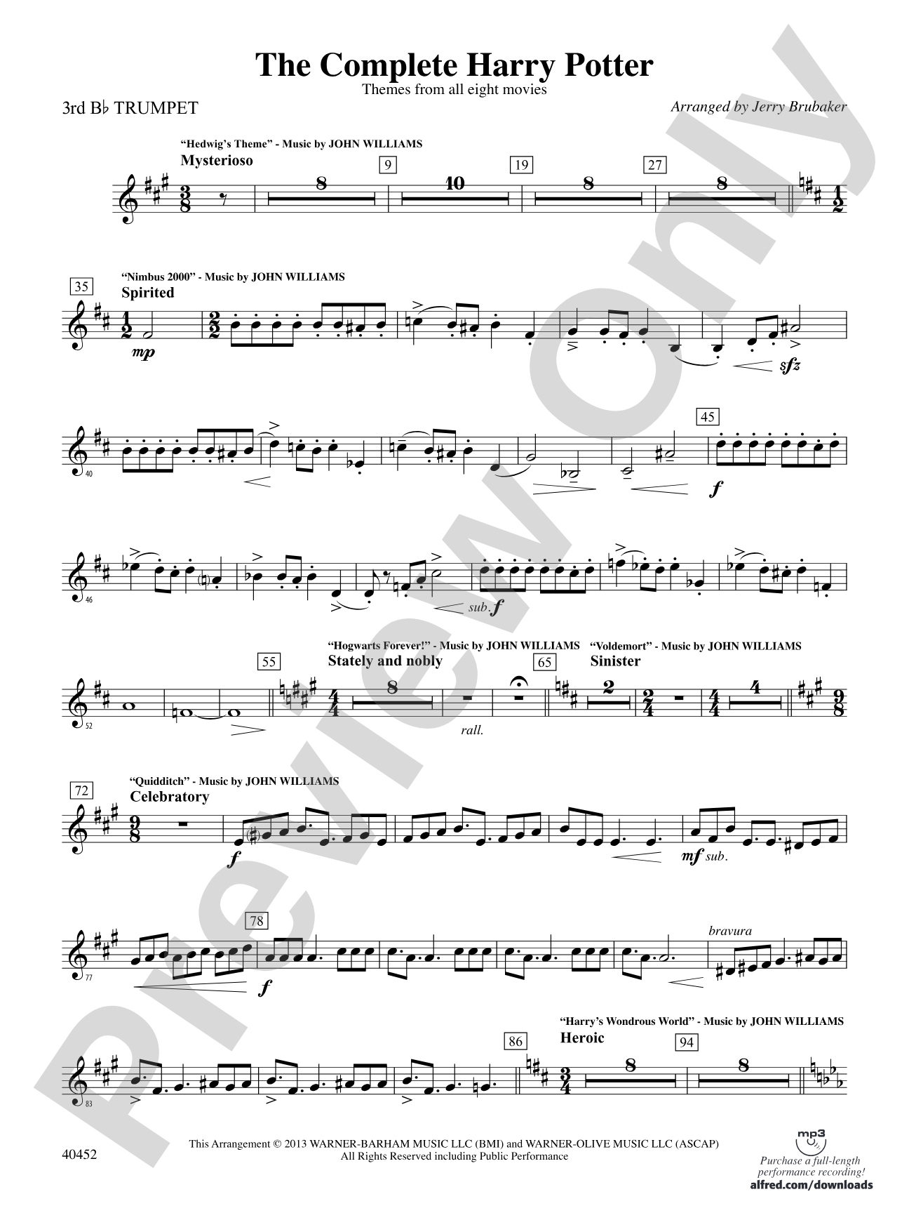 The Complete Harry Potter: 3rd B-flat Trumpet
