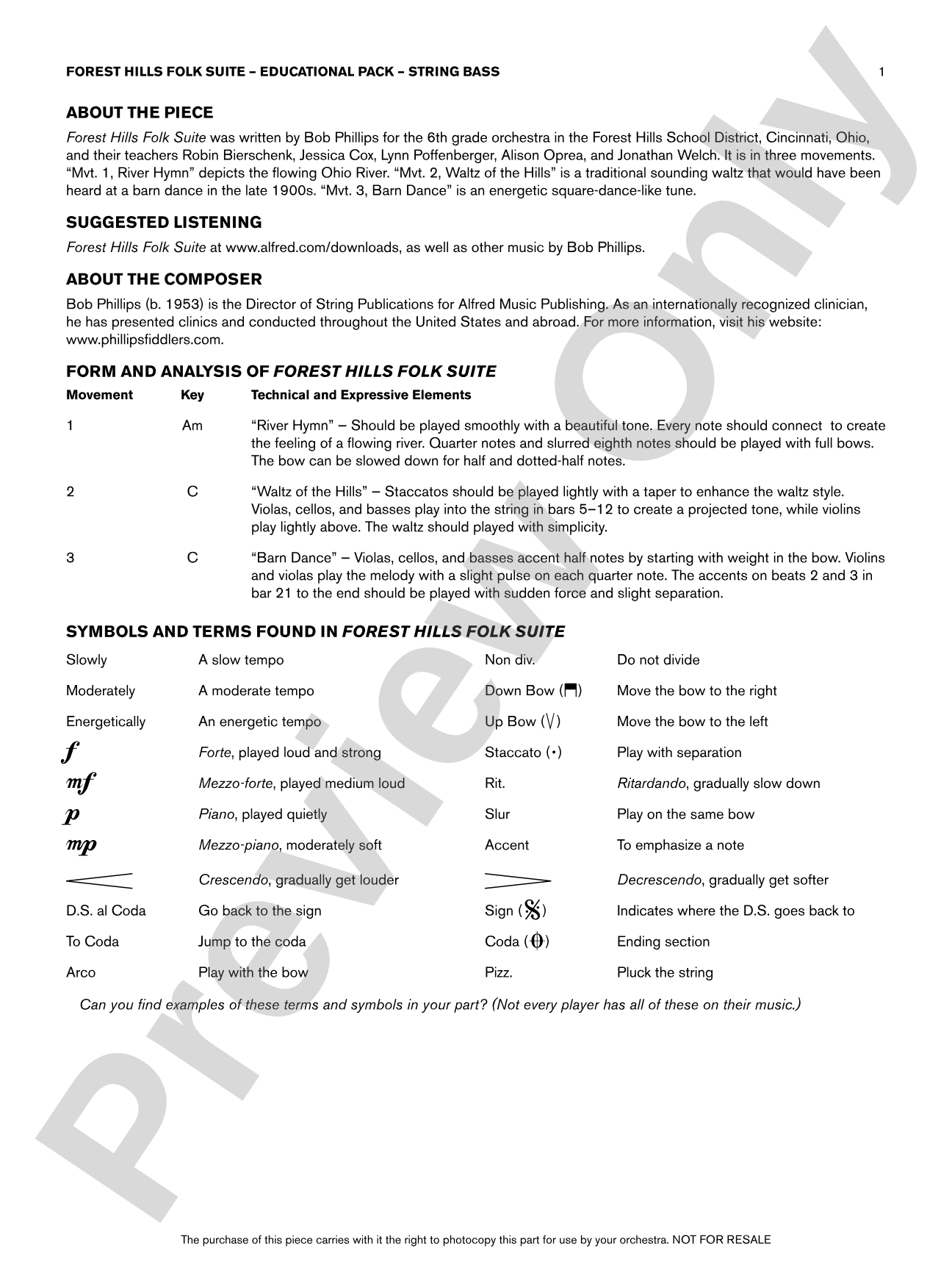 Forest Hills Folk Suite: Bass Educational Pack
