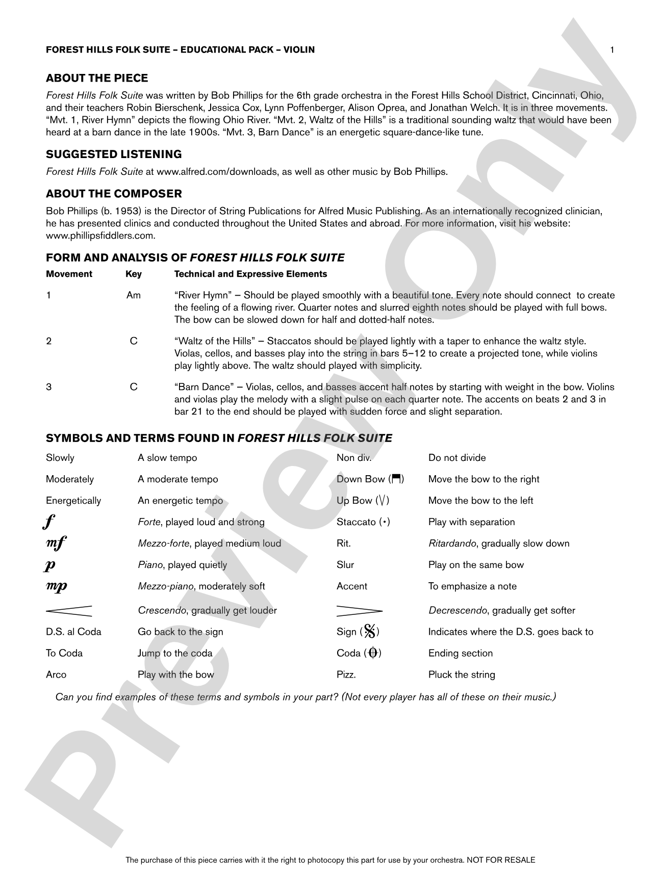 Forest Hills Folk Suite: Violin Educational Pack