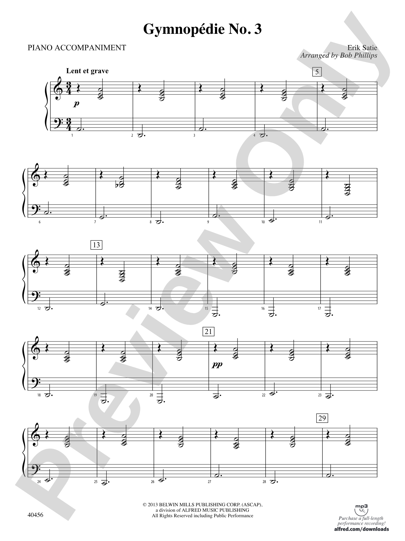 Gymnopédie No. 3: Piano Accompaniment